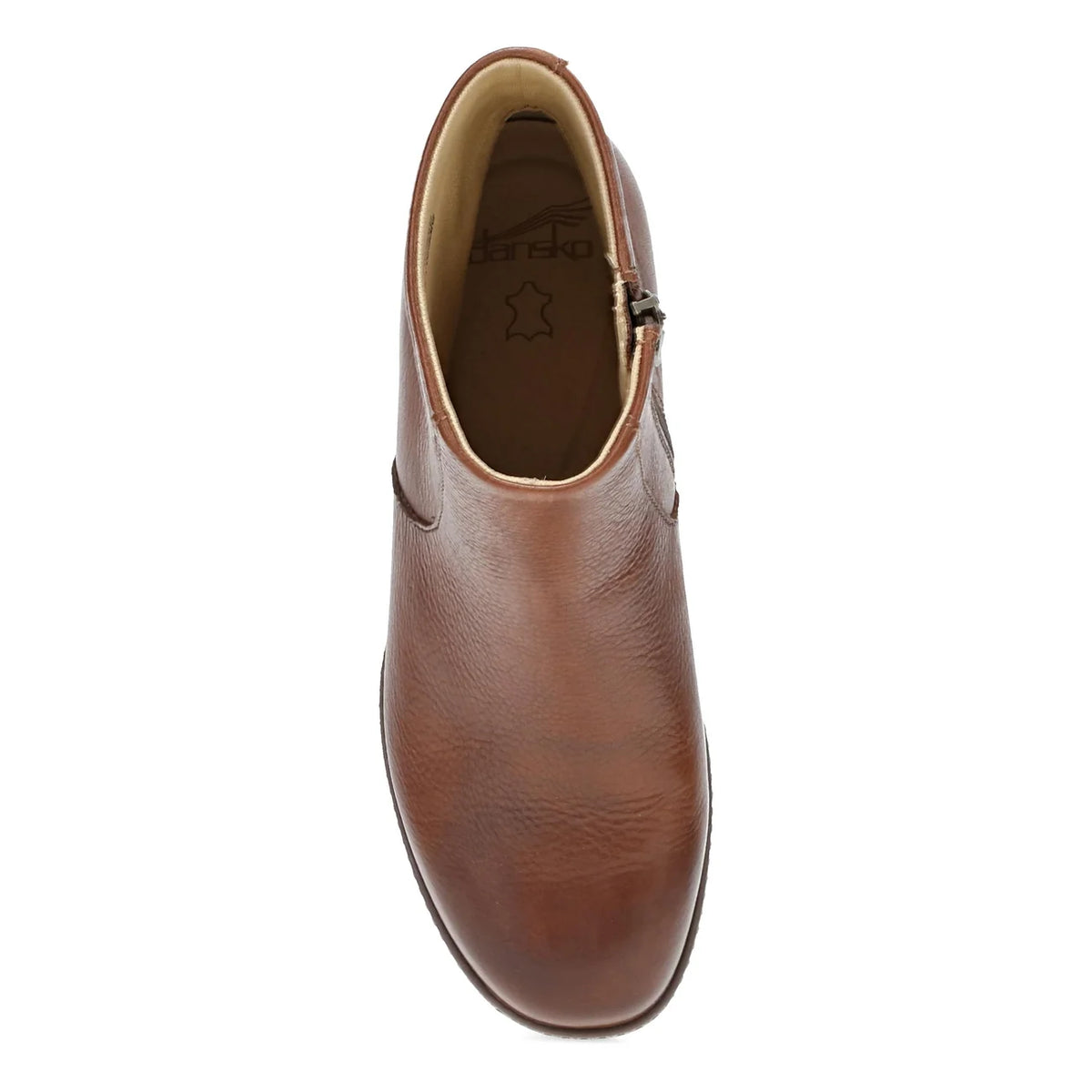 A single brown leather ankle boot shown from a top-down view on a plain white background.