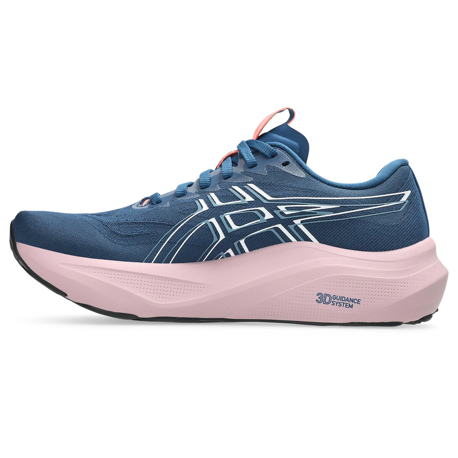 Blue and pink running shoe on a white background