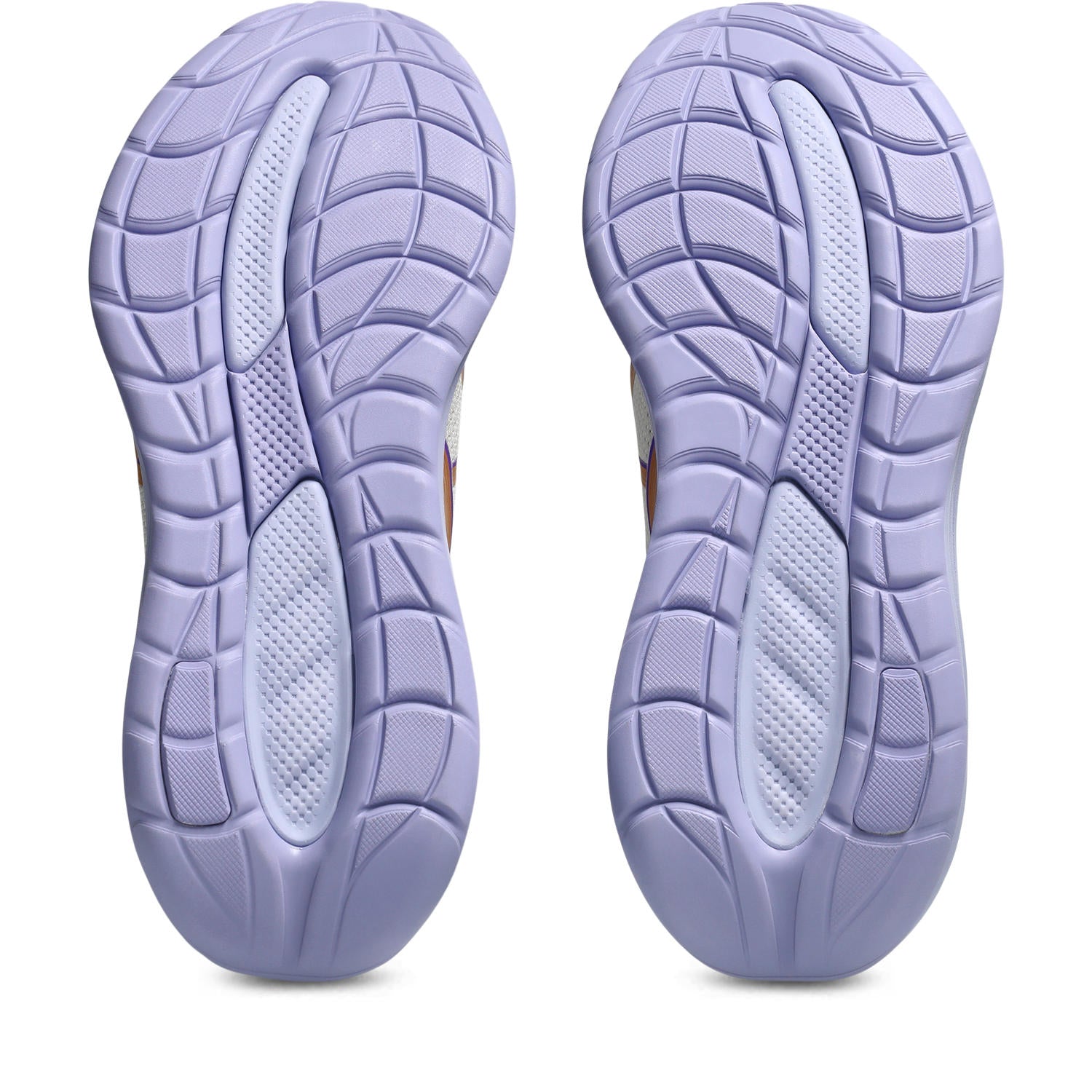 Purple shoe soles with tread pattern on a white background