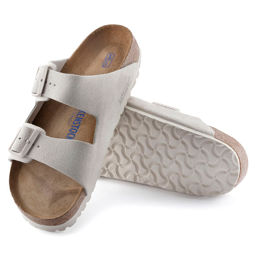 Birkenstock Arizona Soft Footbed Suede Leather Color: Antique White 1