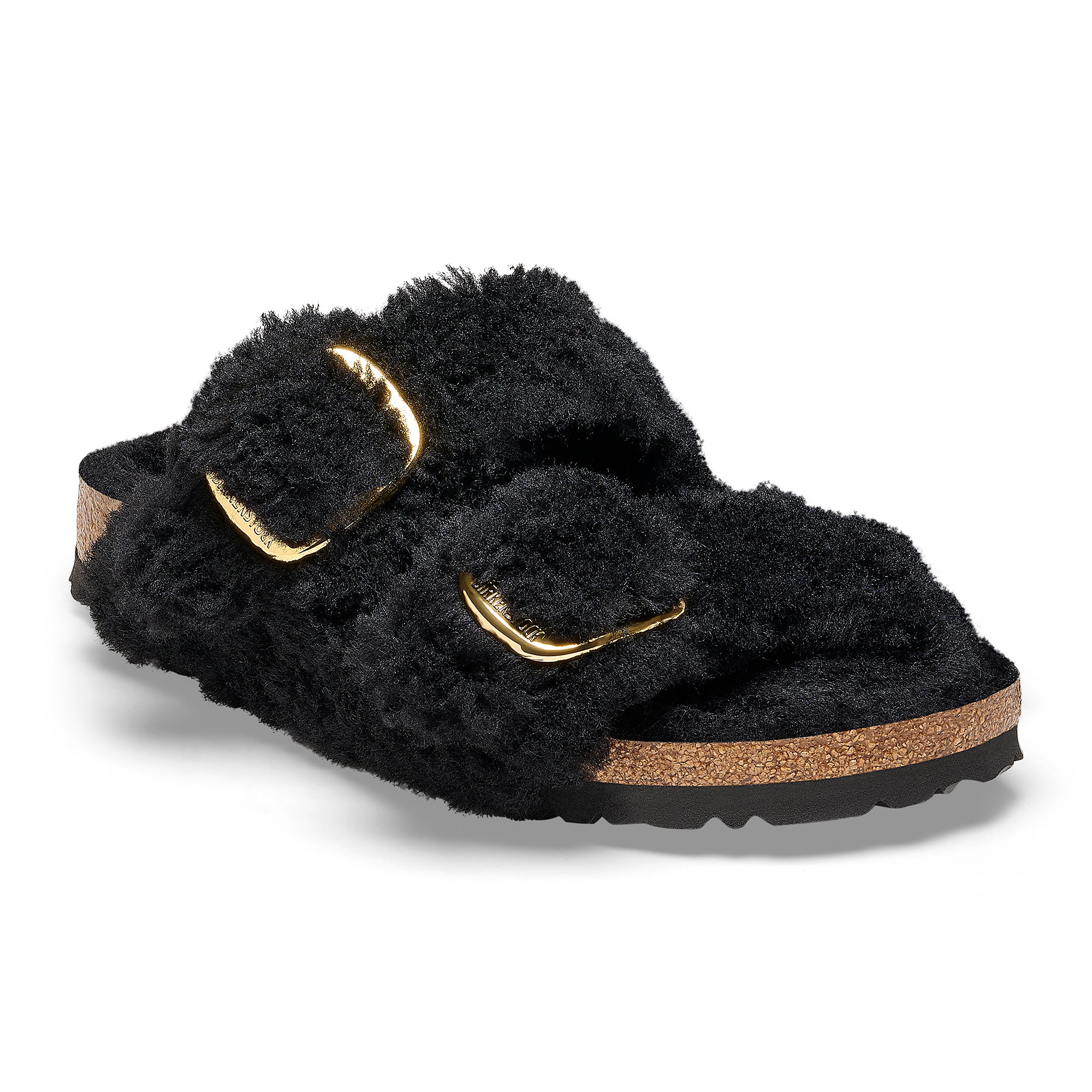 Women's Birkenstock Arizona Big Buckle Shearling Color: Black Gold