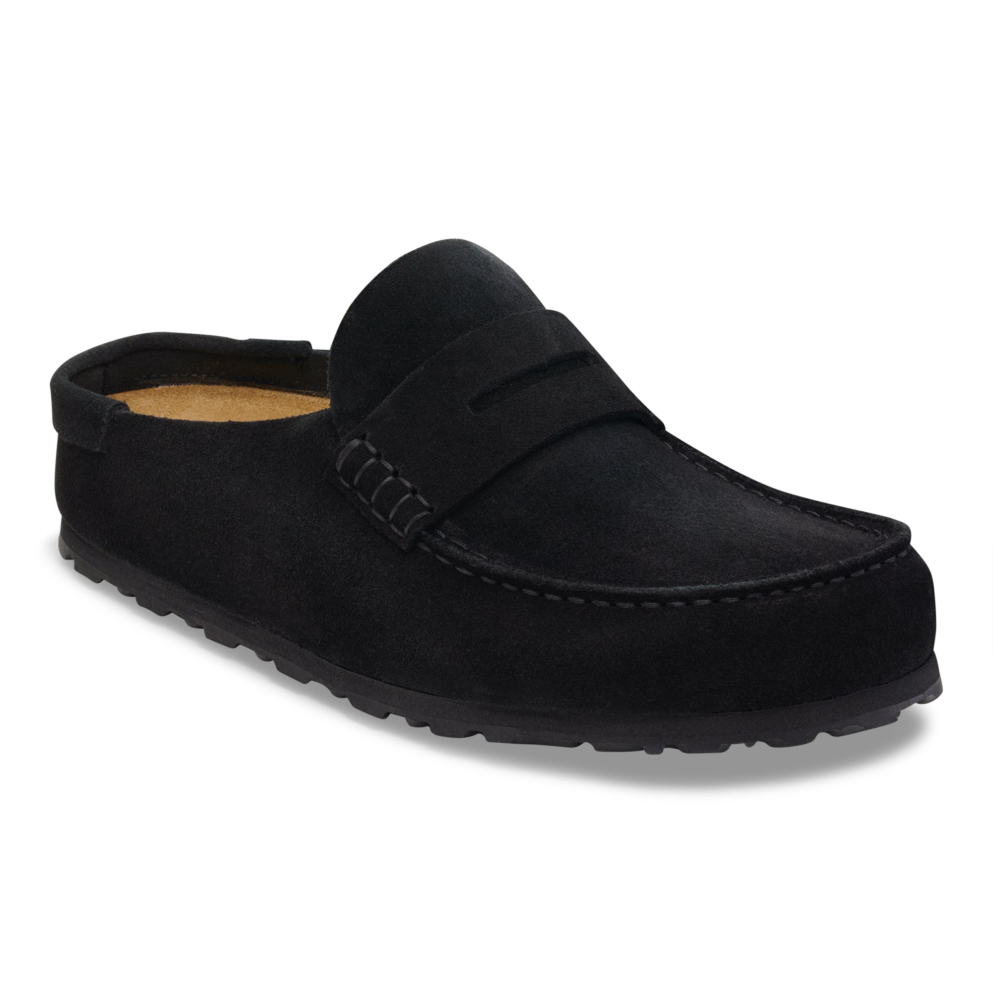 Black loafer shoe on a white background