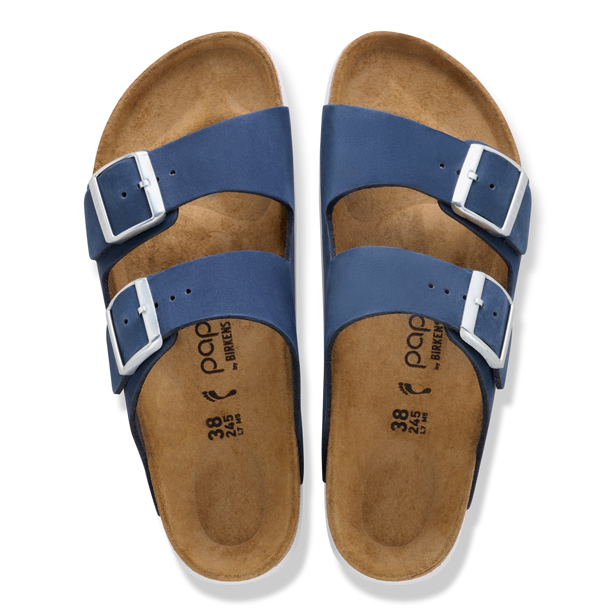 Blue sandals with buckles on a white background