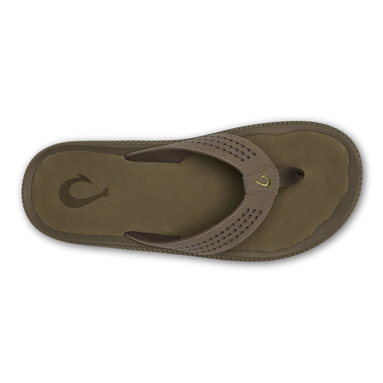 Brown sandal with a logo on a white background