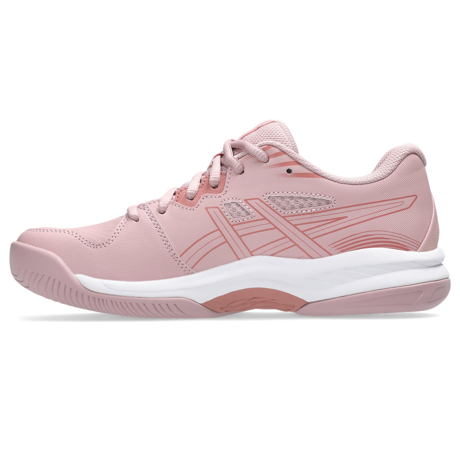 Pink athletic shoe on a white background