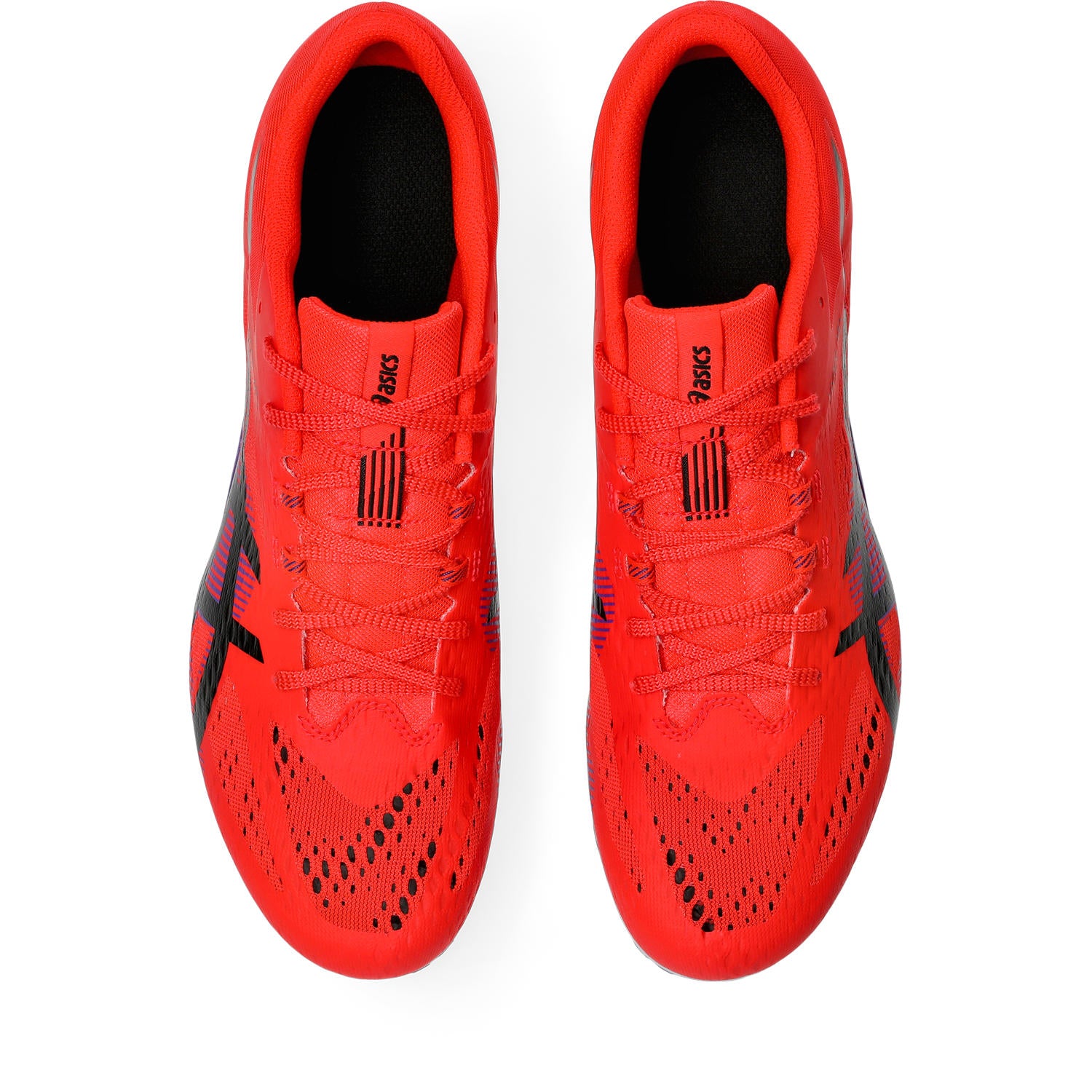 Pair of red sports shoes with black accents on a white background