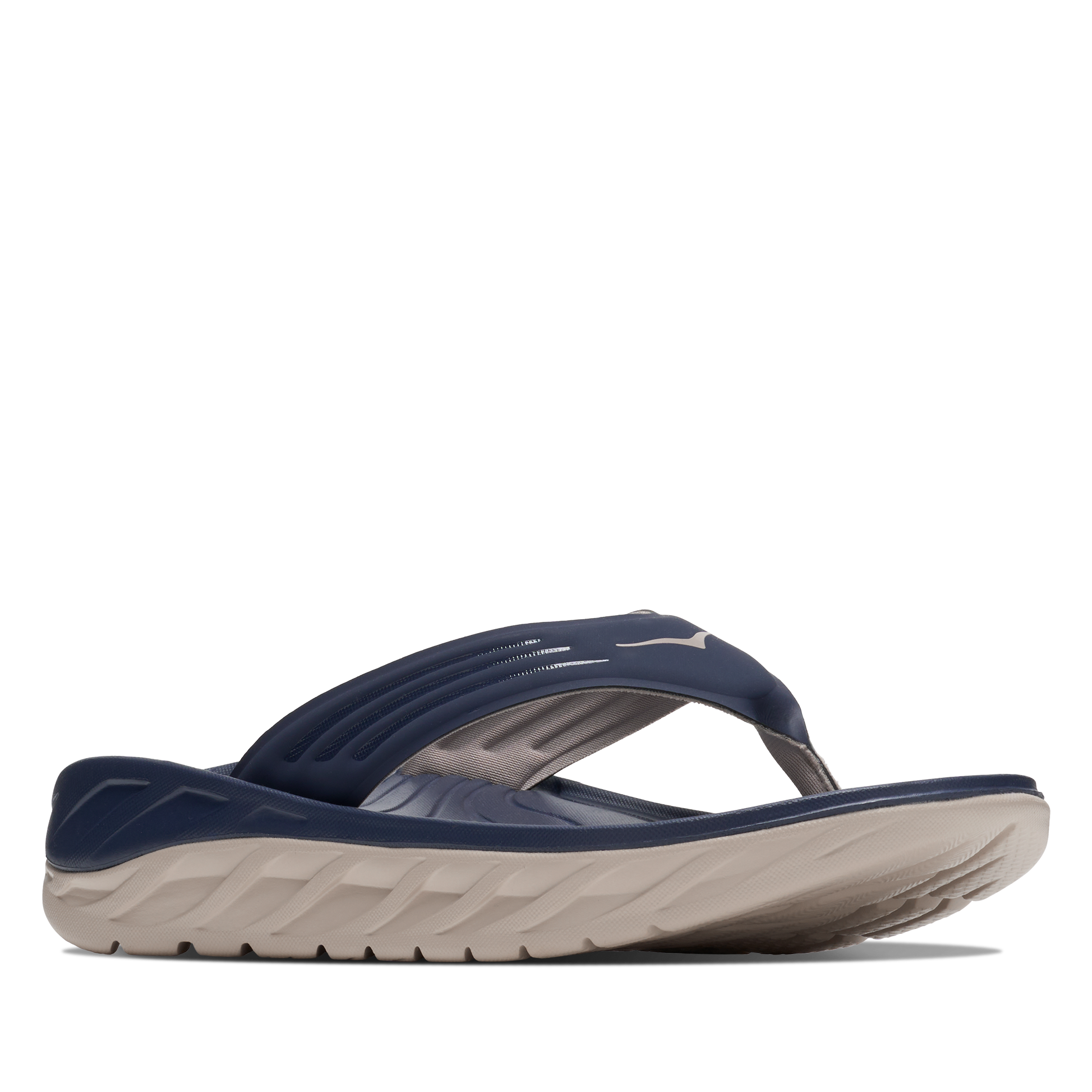 Navy and gray sandal on a white background