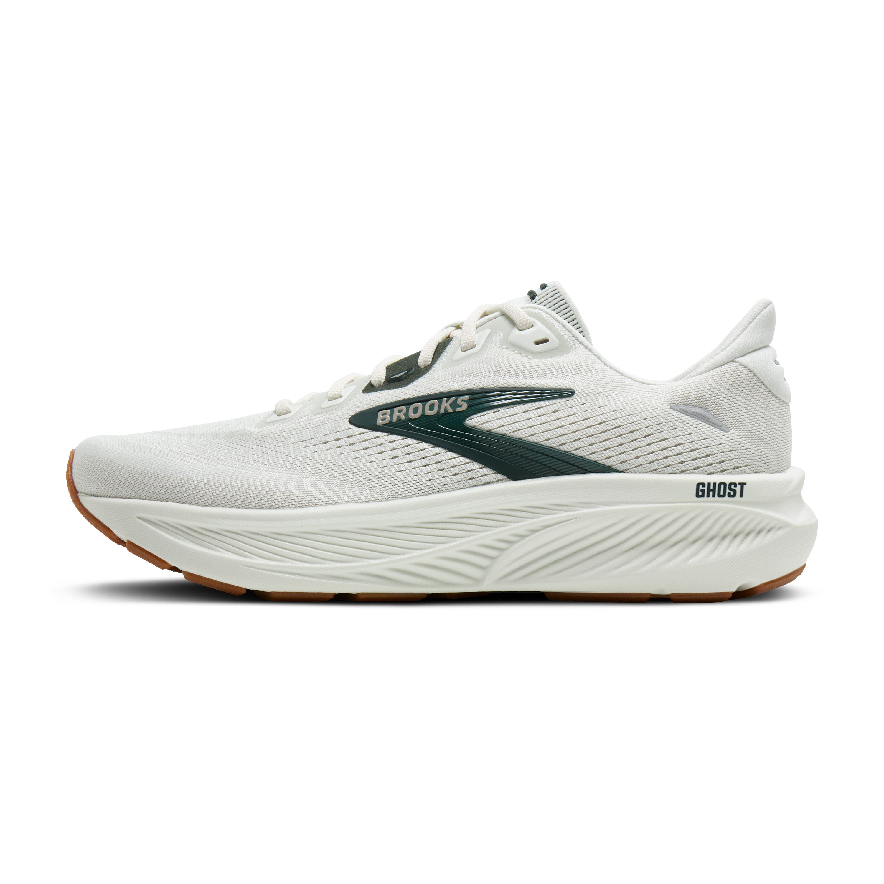 White running shoe with 'Brooks' branding on a white background