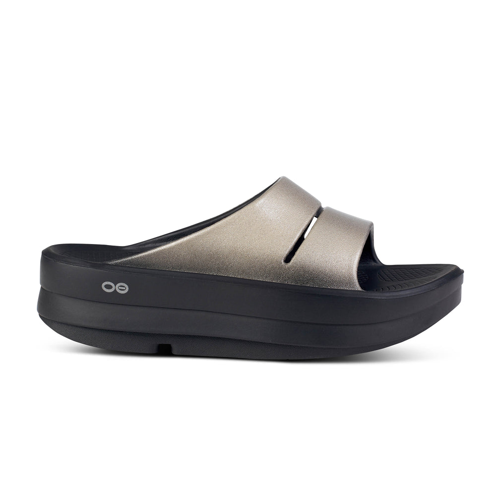 Women's OOfos OOmega OOahh Luxe Sandal Color: Latte 2