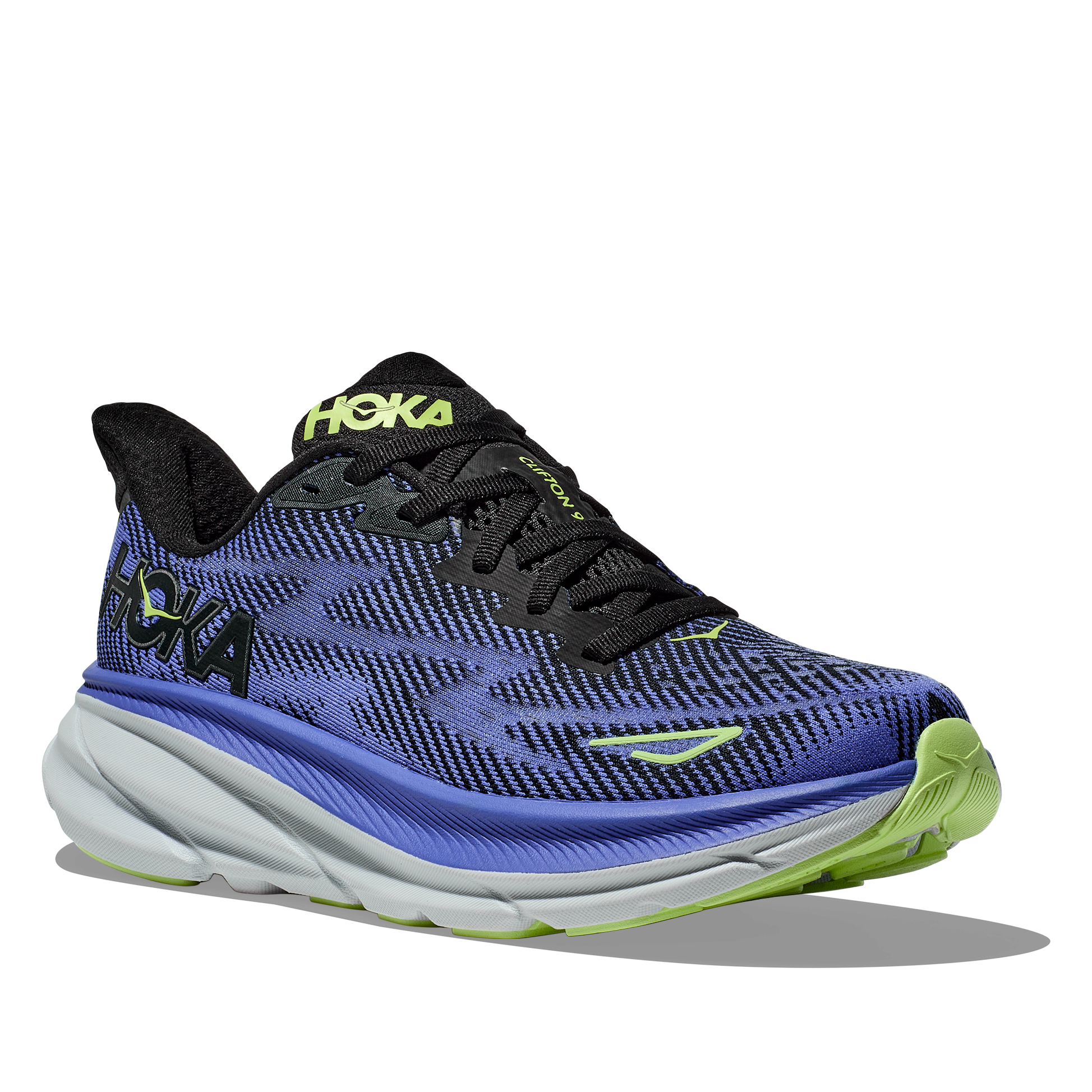 Women's Hoka Clifton 9 Color: Black / Stellar Blue 1
