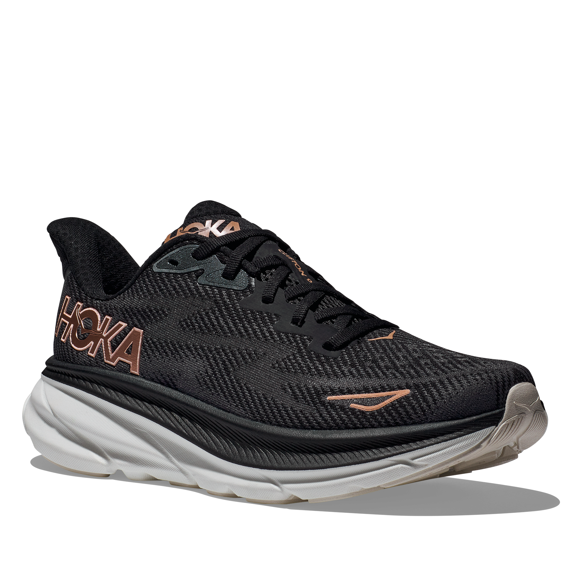 Women's Hoka Clifton 9 Color: Black / Rose Gold