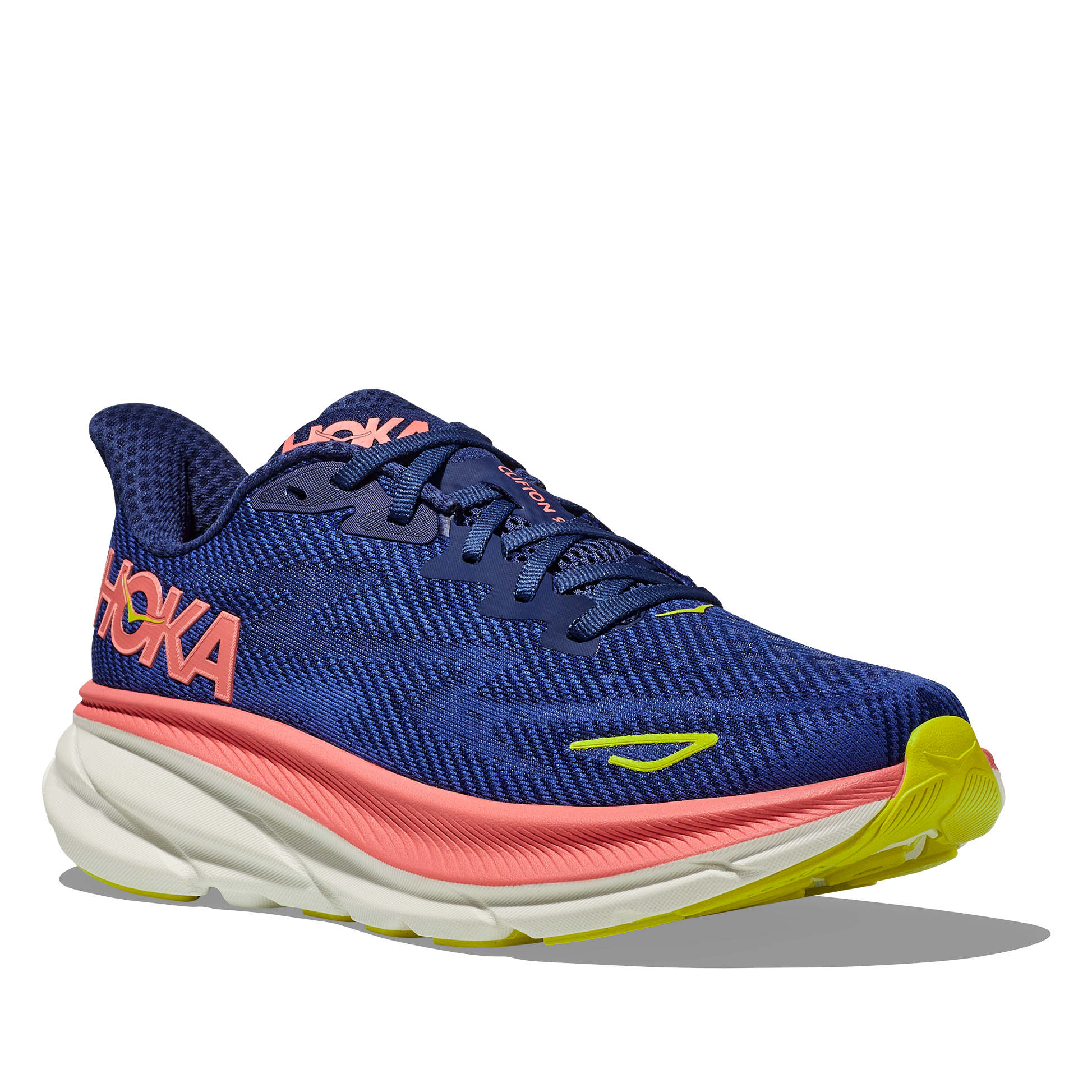 Women's Hoka Clifton 9 Color: Evening Sky / Coral 1