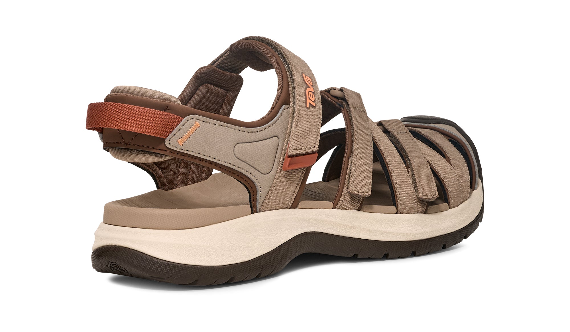 Brown sandal with beige sole on a white background