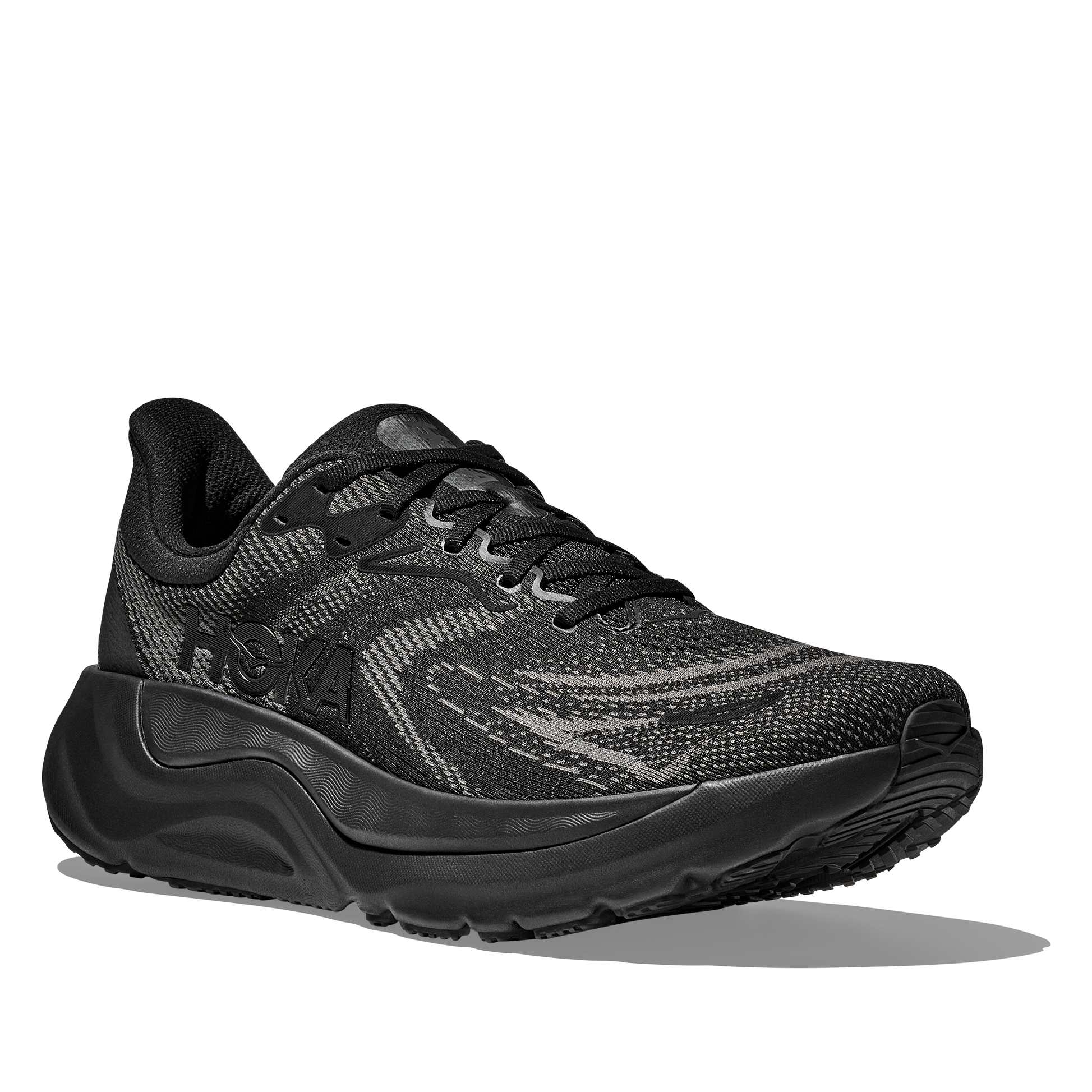 Black athletic shoe on a white background