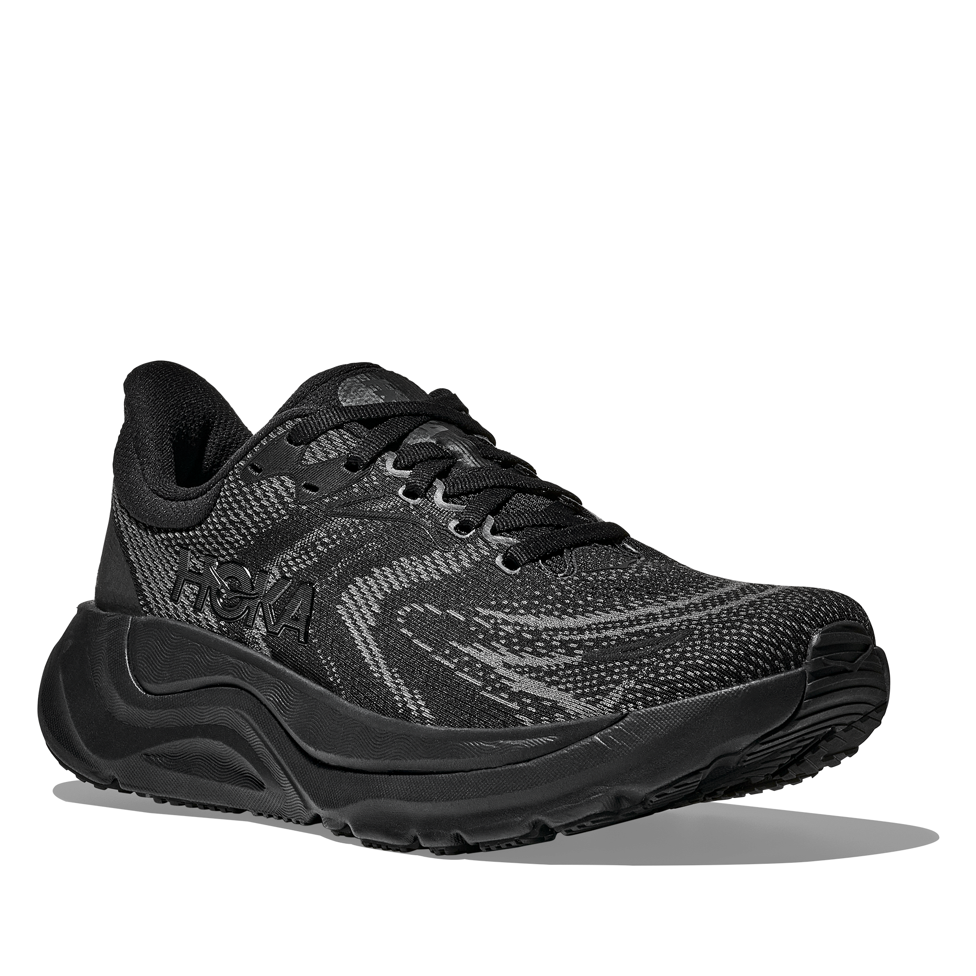 Black athletic shoe on a white background