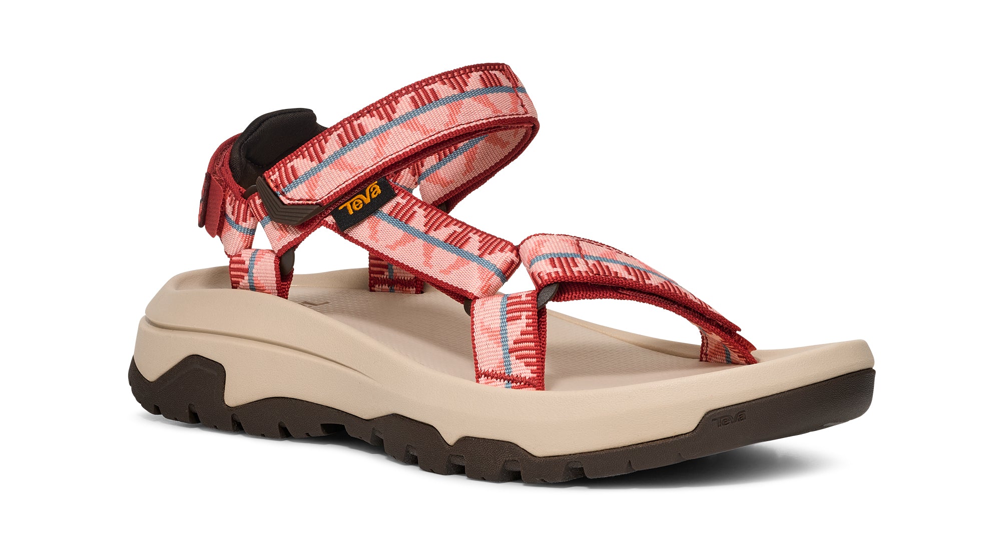 Red and beige sandal with a white background