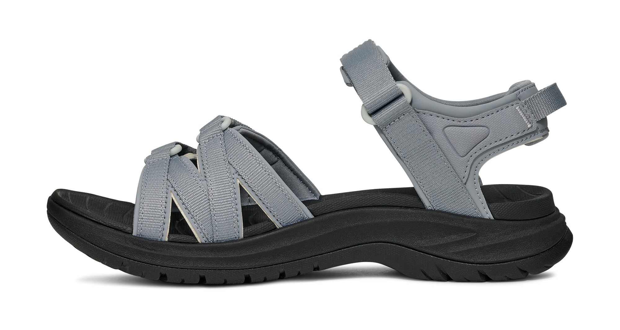 Gray sandal with black sole on a white background