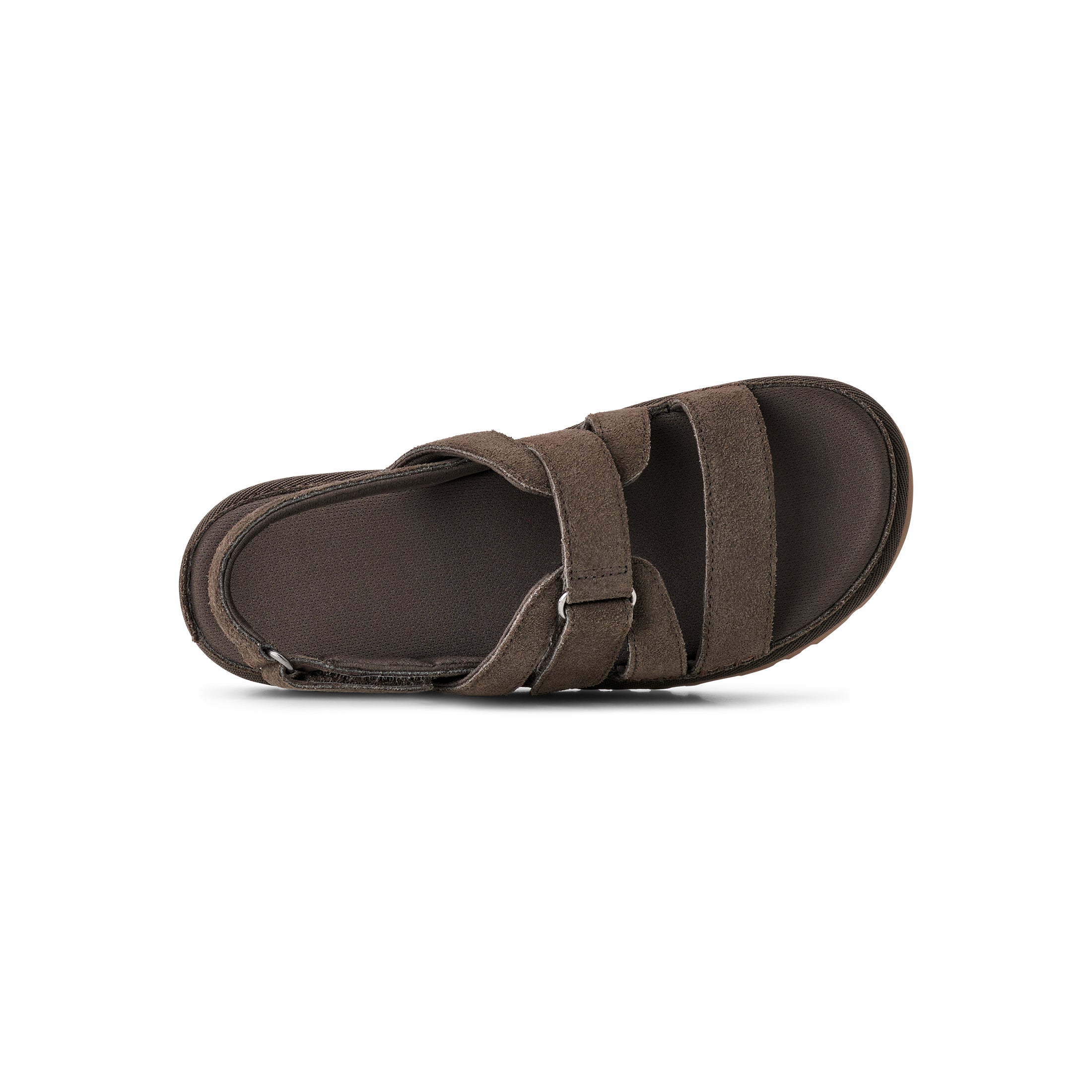 Brown sandal with multiple straps on a white background