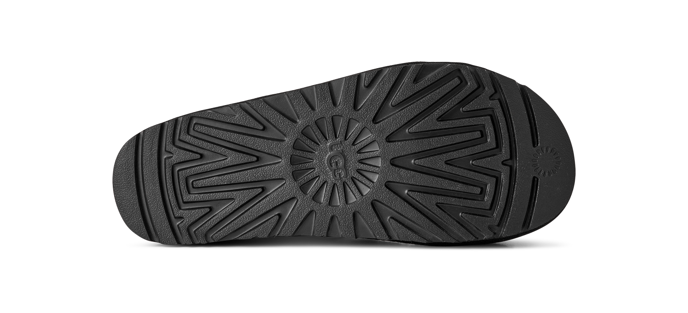 Close-up of a black rubber sole on a white background