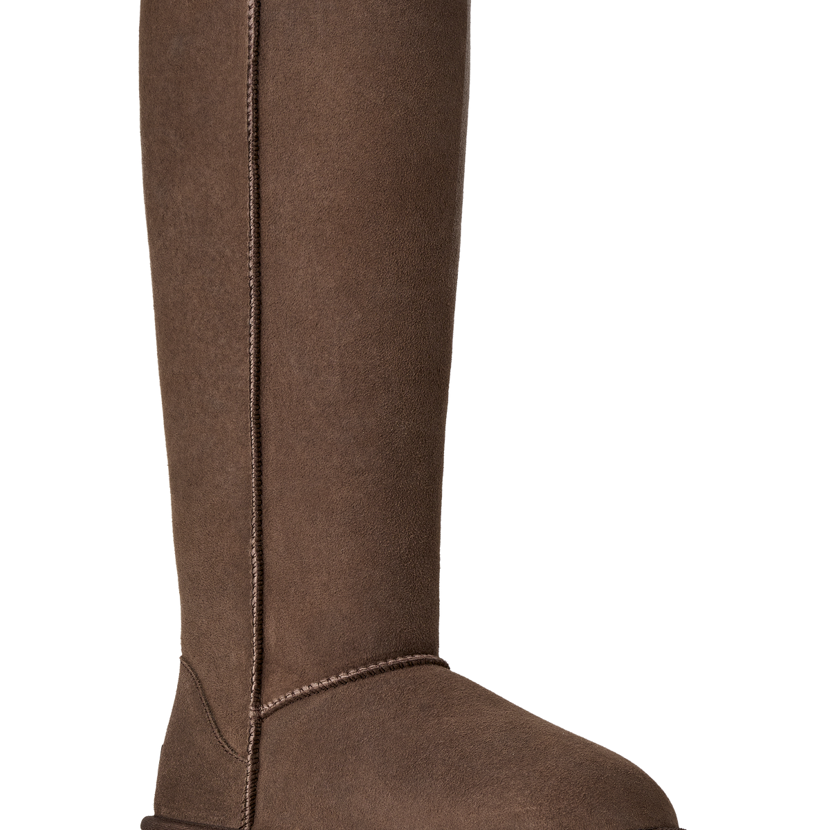 A single mid-calf boot in brown suede, shown from a side profile against a plain white background.