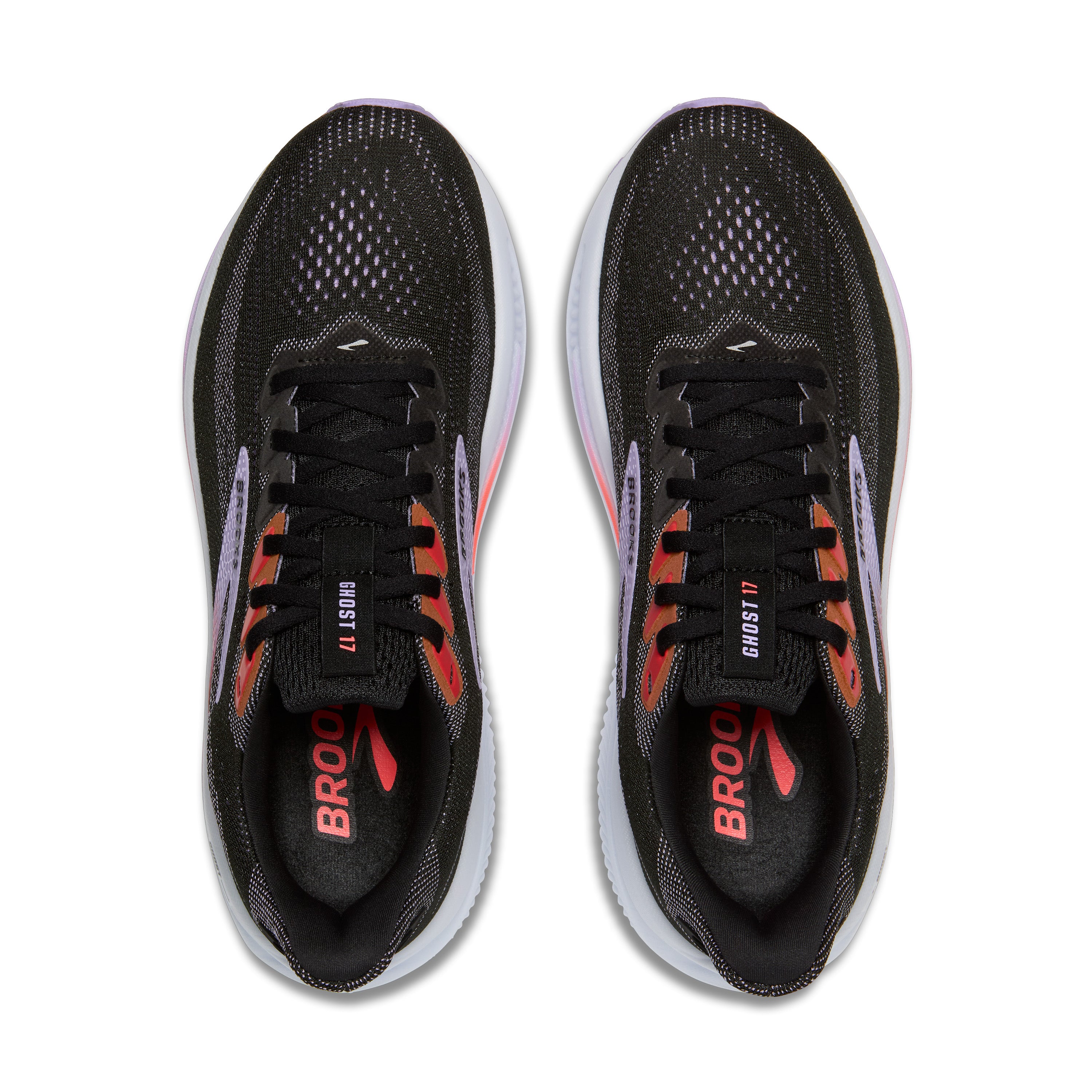 Black and red running shoes with 'Brooks' branding on a white background