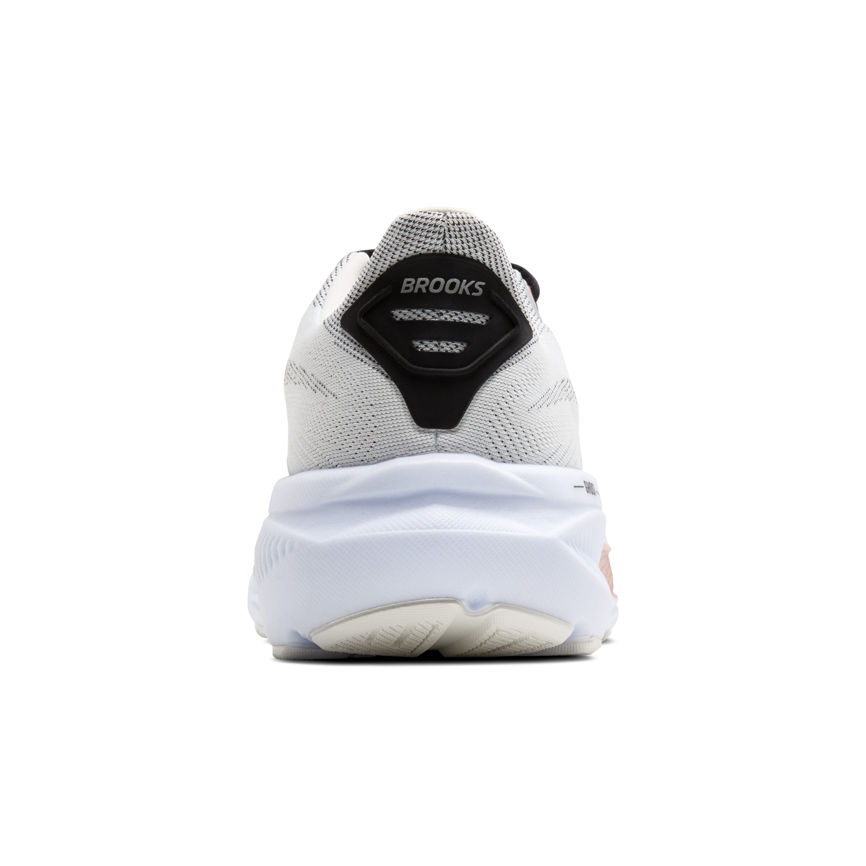Back view of a Brooks running shoe on a white background