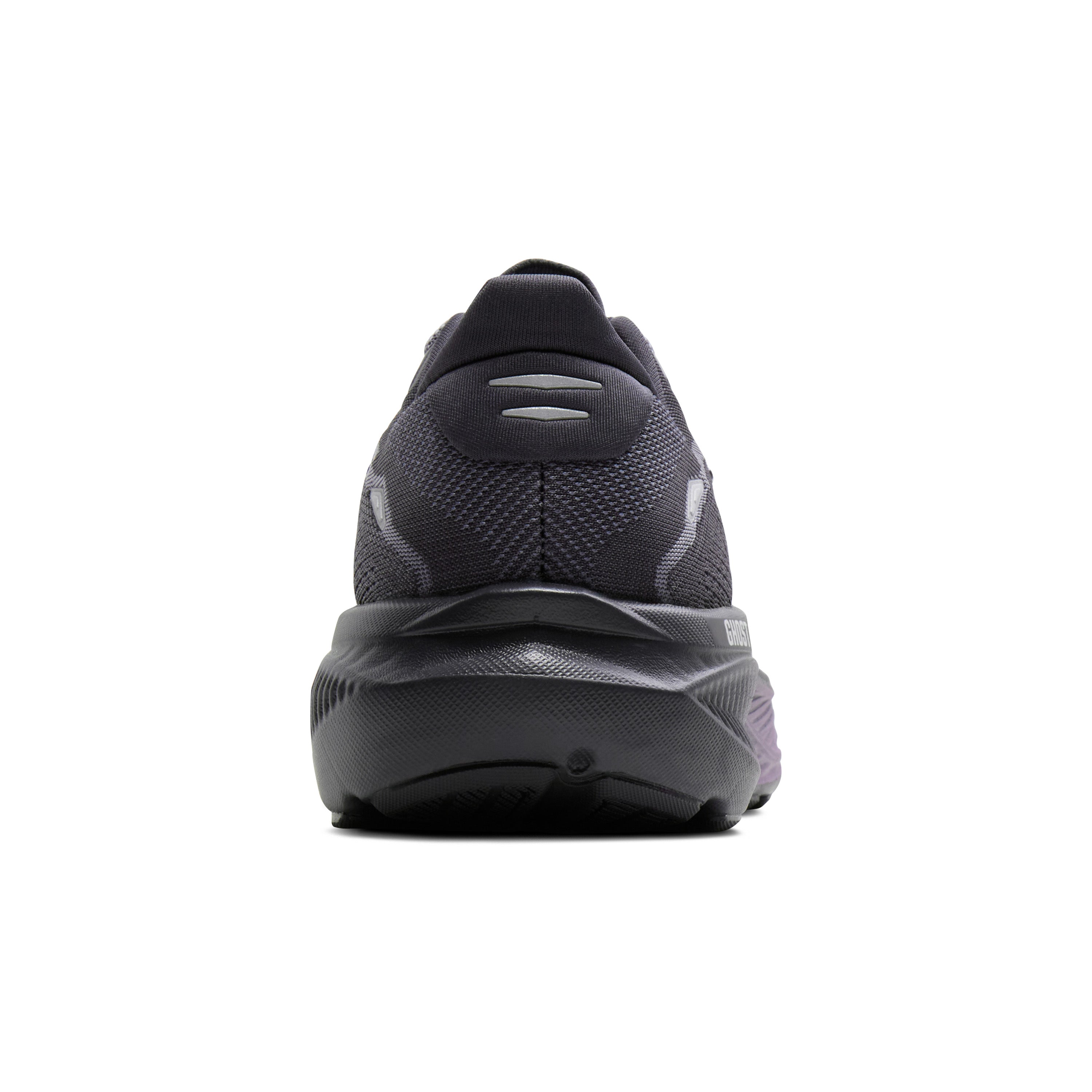 Black running shoe on a white background