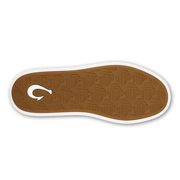Brown shoe sole with a logo on a white background