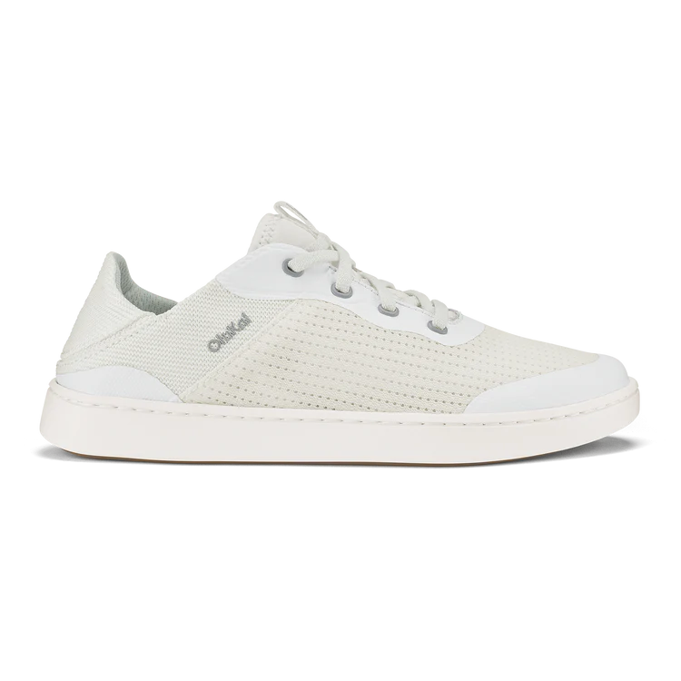 White sneaker with brand logo on a white background