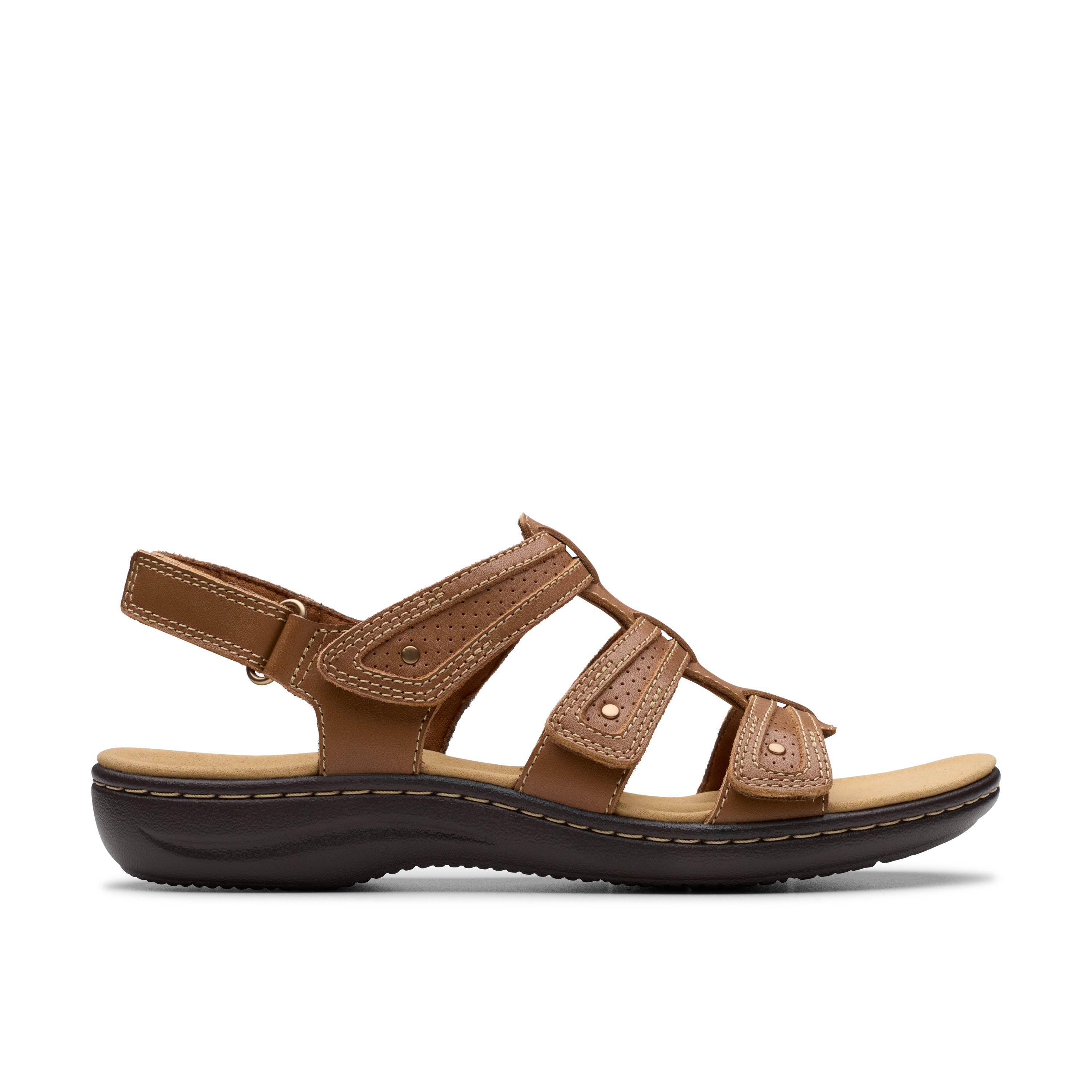 Brown sandal with multiple straps on a white background