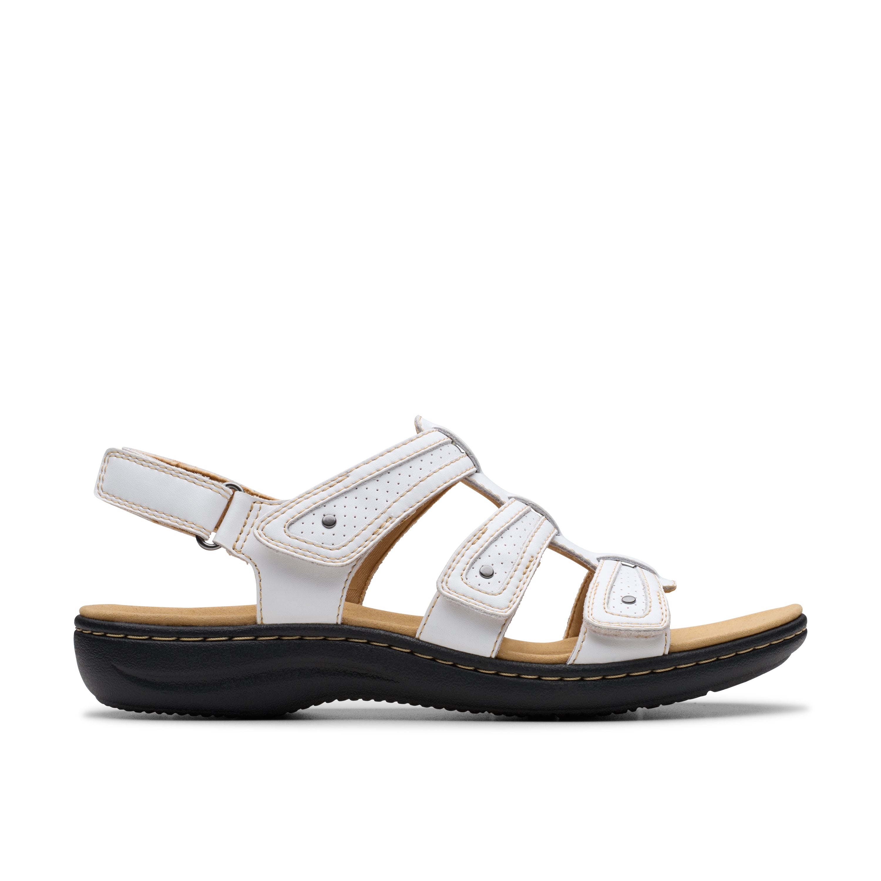 White sandal with black sole on a white background