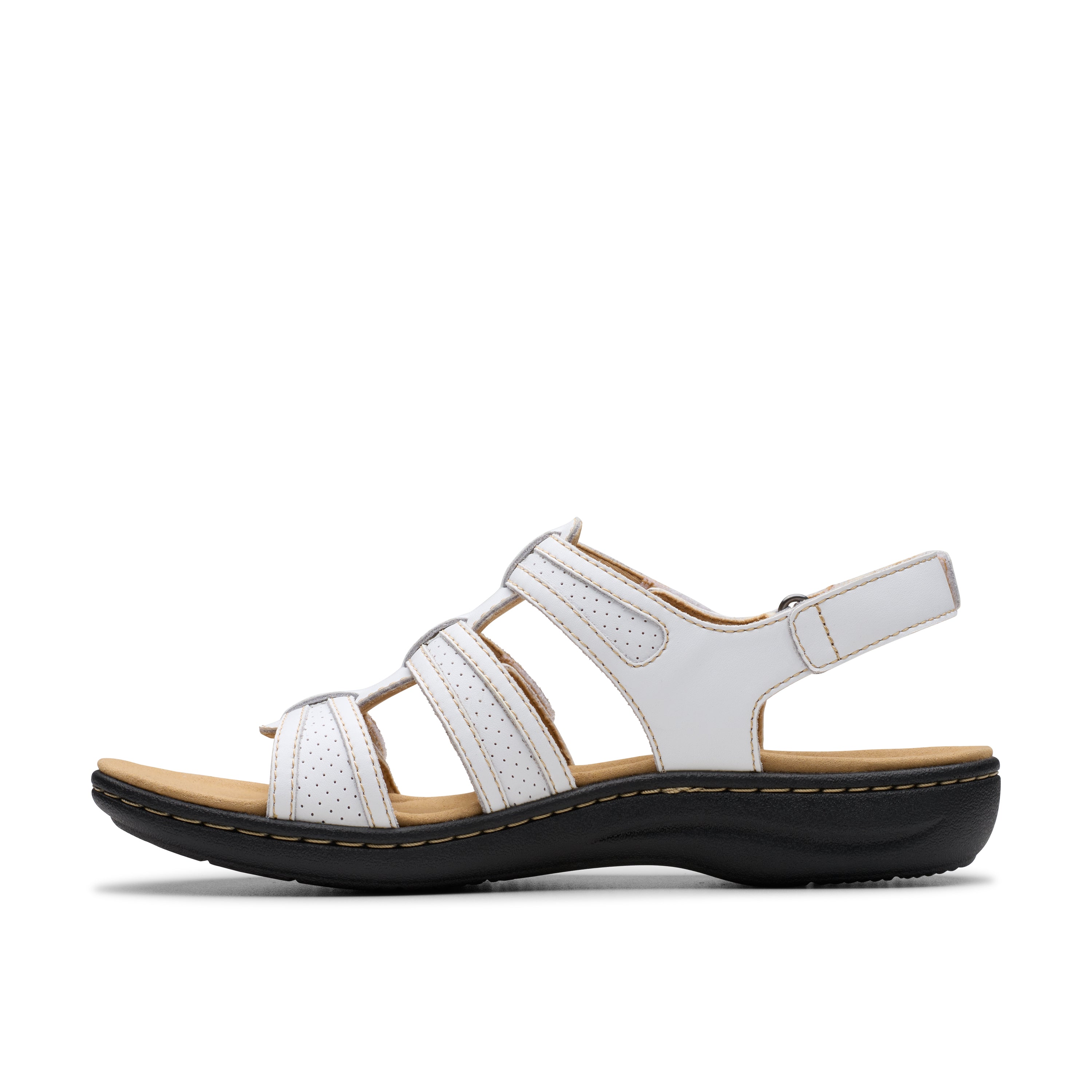 White sandal with black sole on a white background