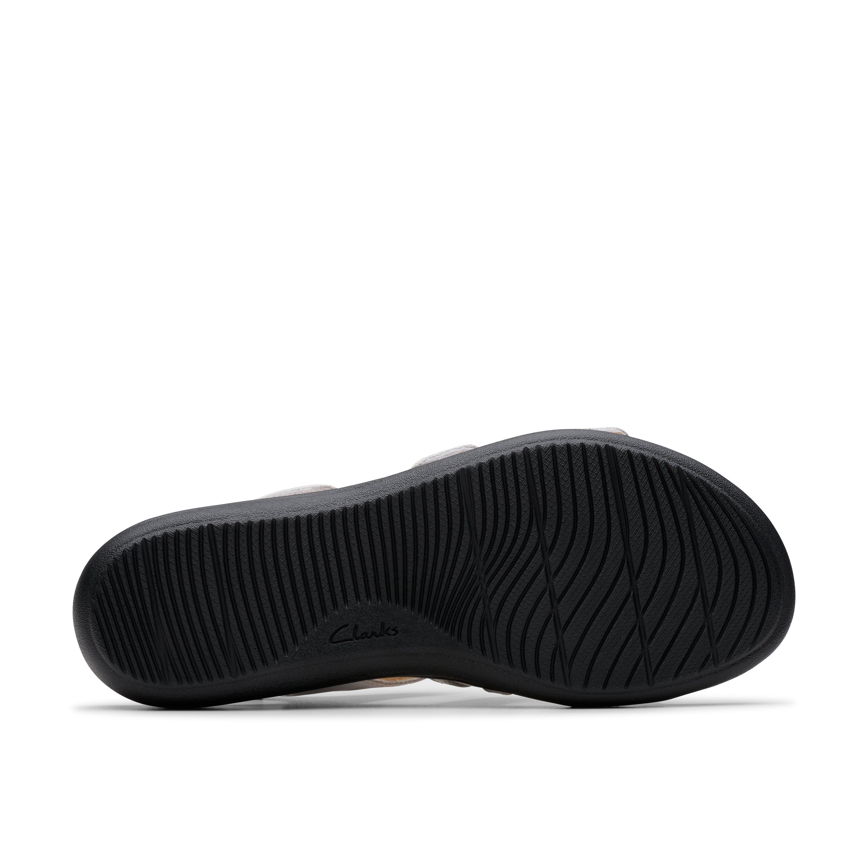 Black shoe sole with brand logo on a white background