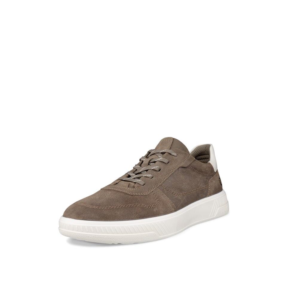 Brown suede sneaker with white sole on a white background