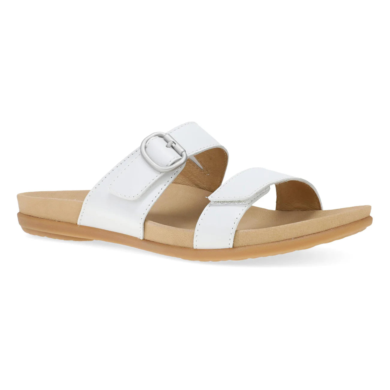 White sandal with a wooden sole on a white background