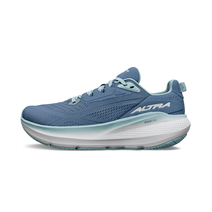 Blue running shoe with 'Altra' branding on a transparent background