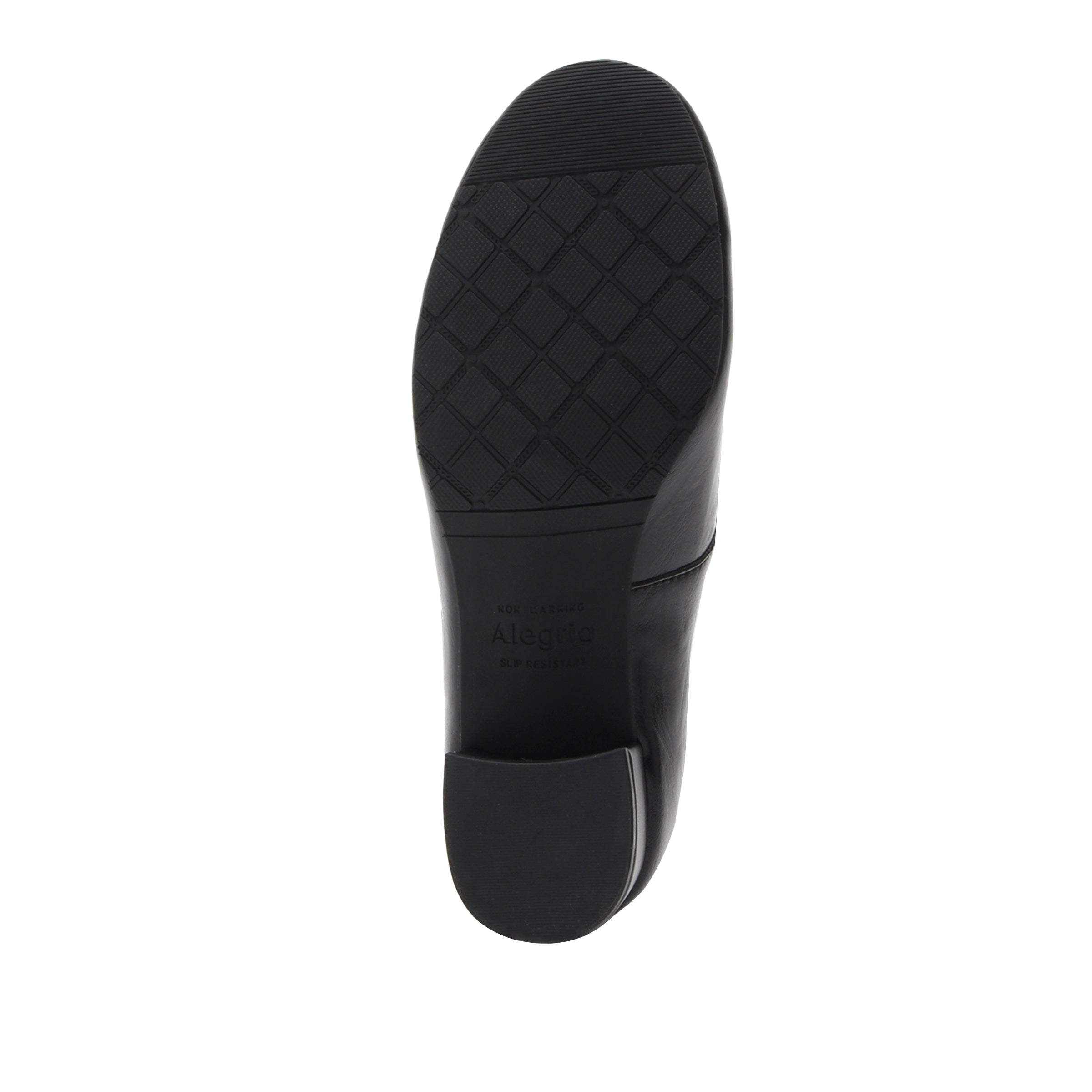 Black shoe sole with brand name on a white background