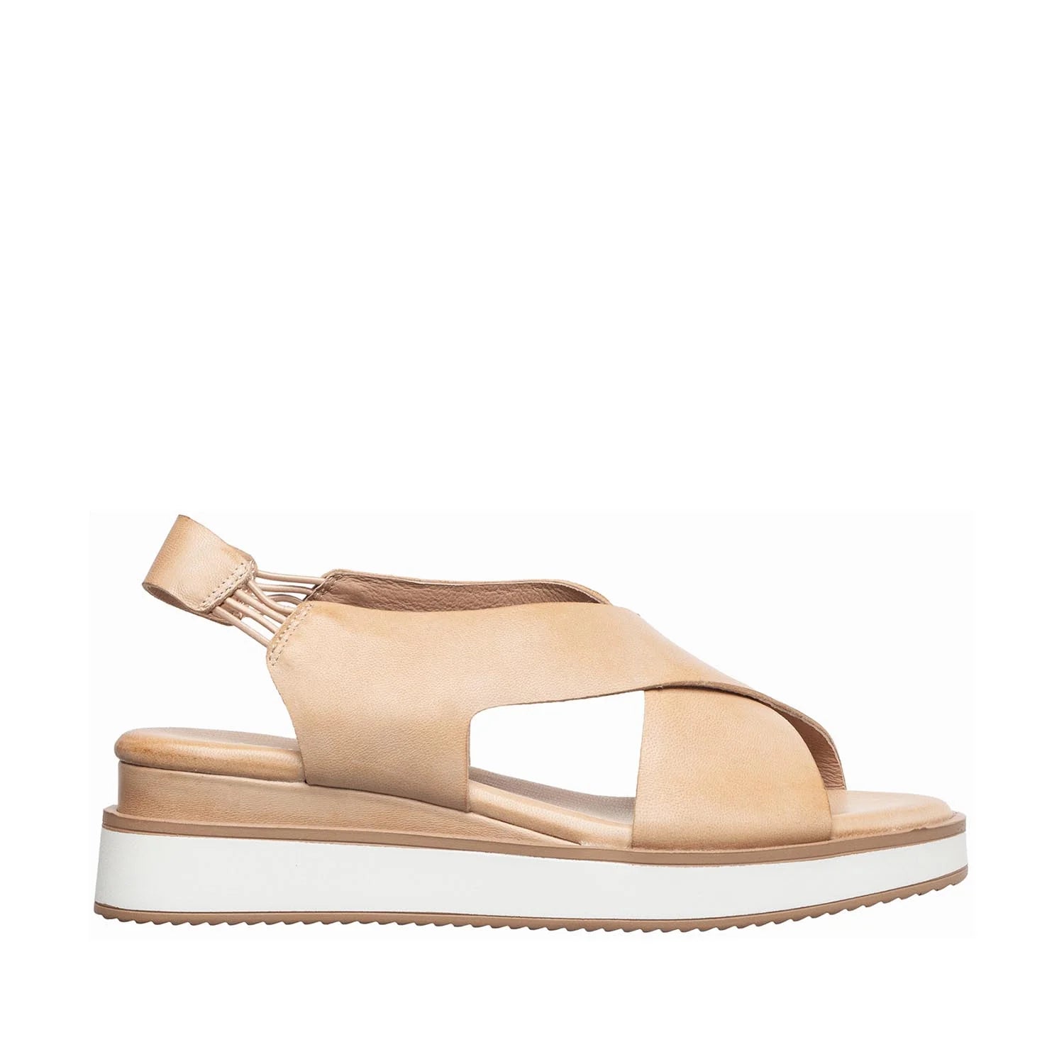 Beige sandal with a white sole on a white background