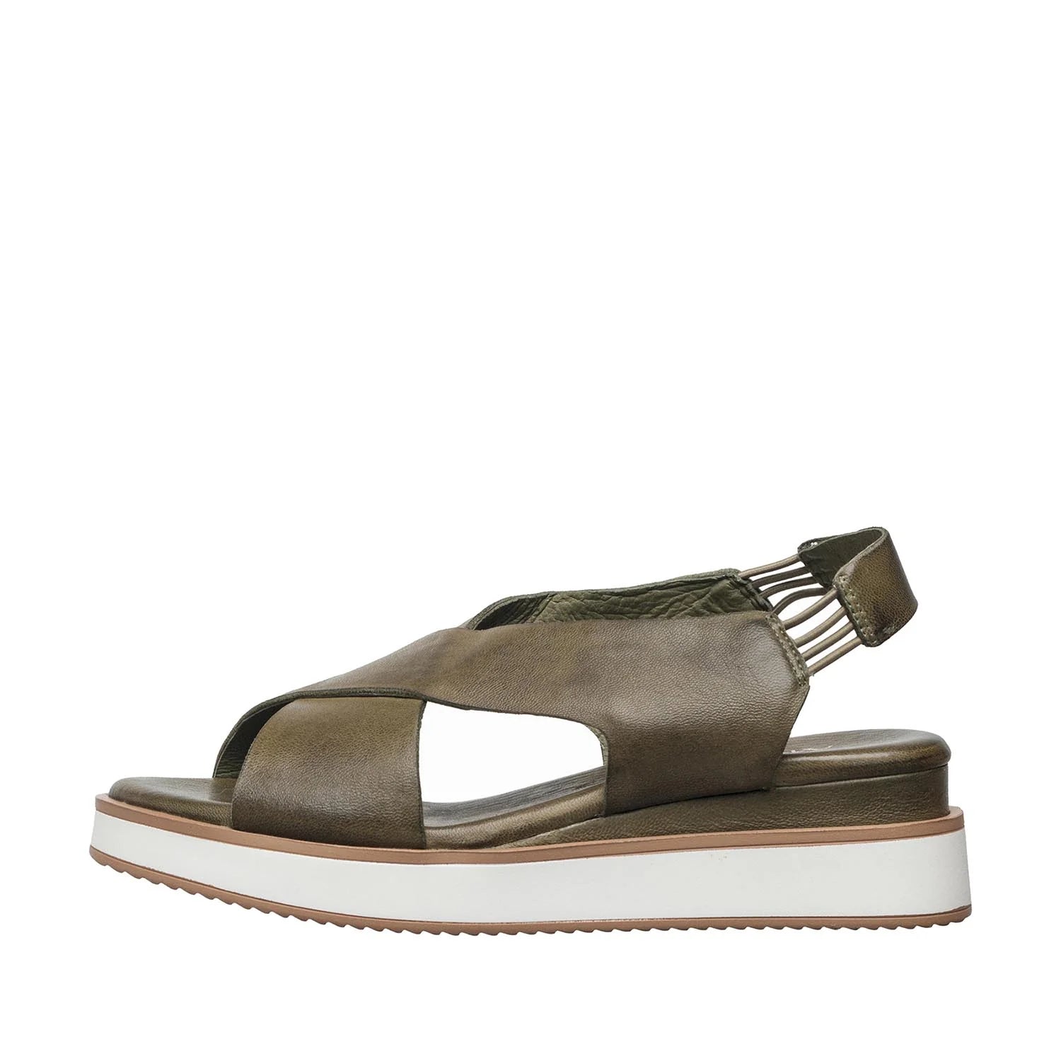 Brown sandal with white sole on a white background
