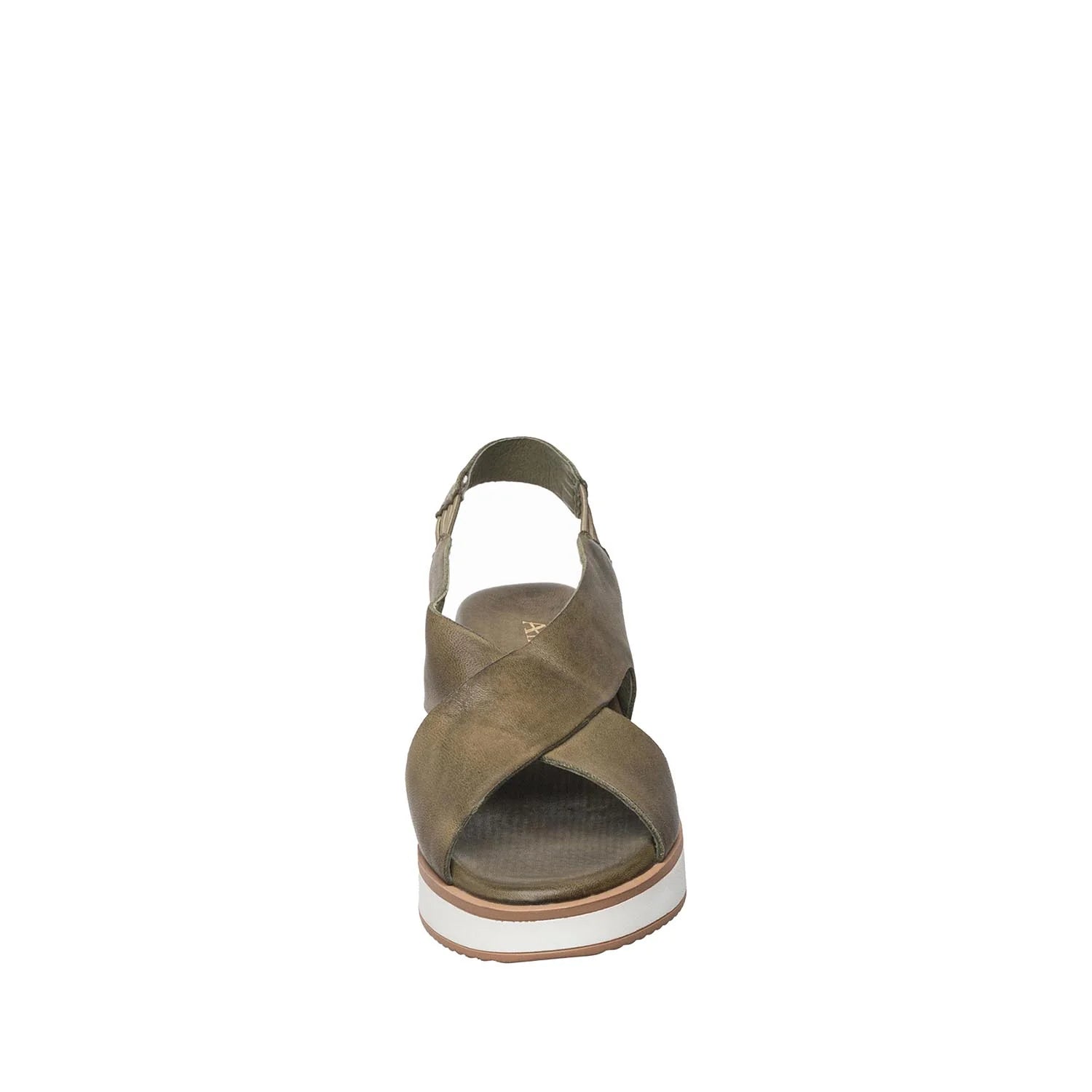 Green sandal with a white sole on a white background