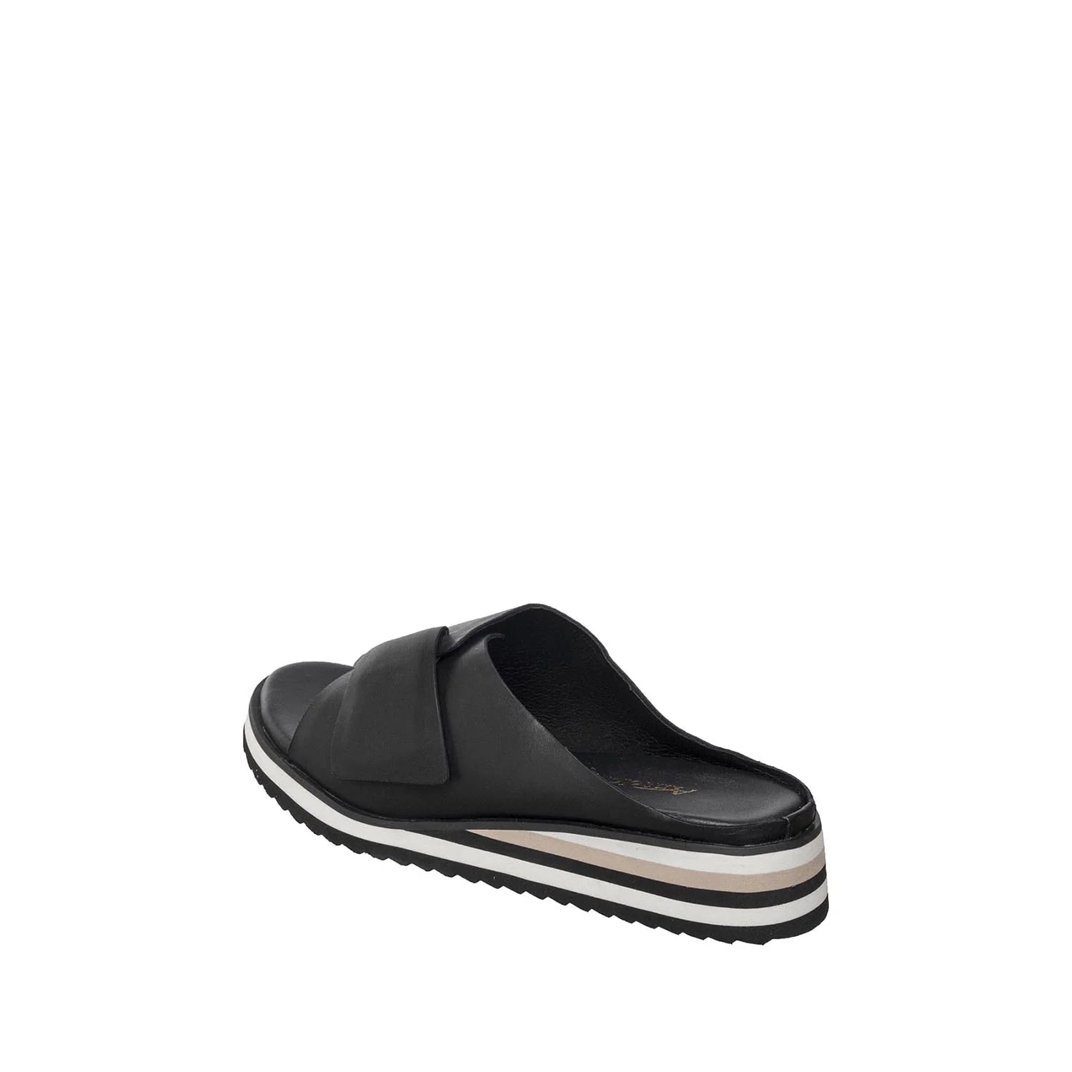 Black sandal with a white sole on a white background