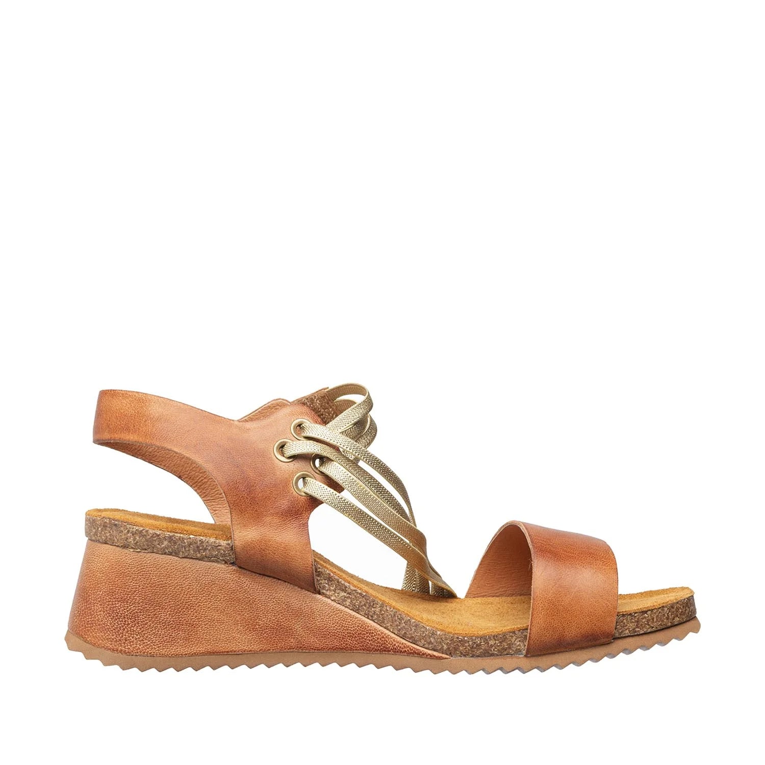 Brown sandal with a wedge heel on a white background