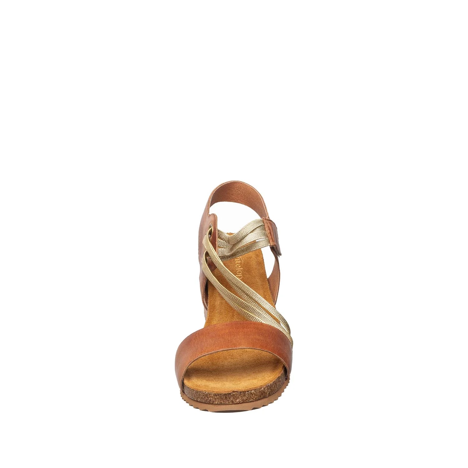 Brown sandal with a strap on a white background