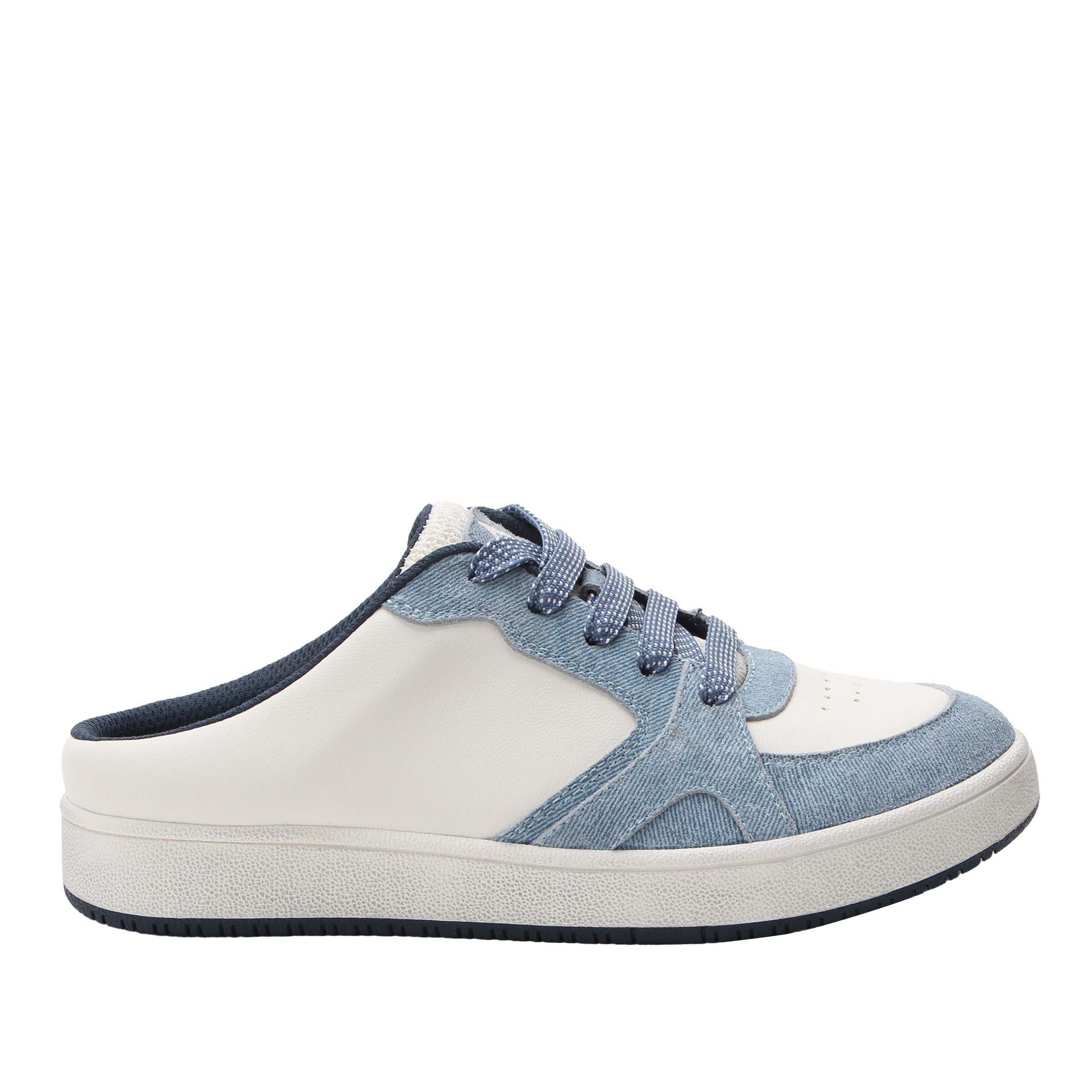 White and blue sneaker on a white background