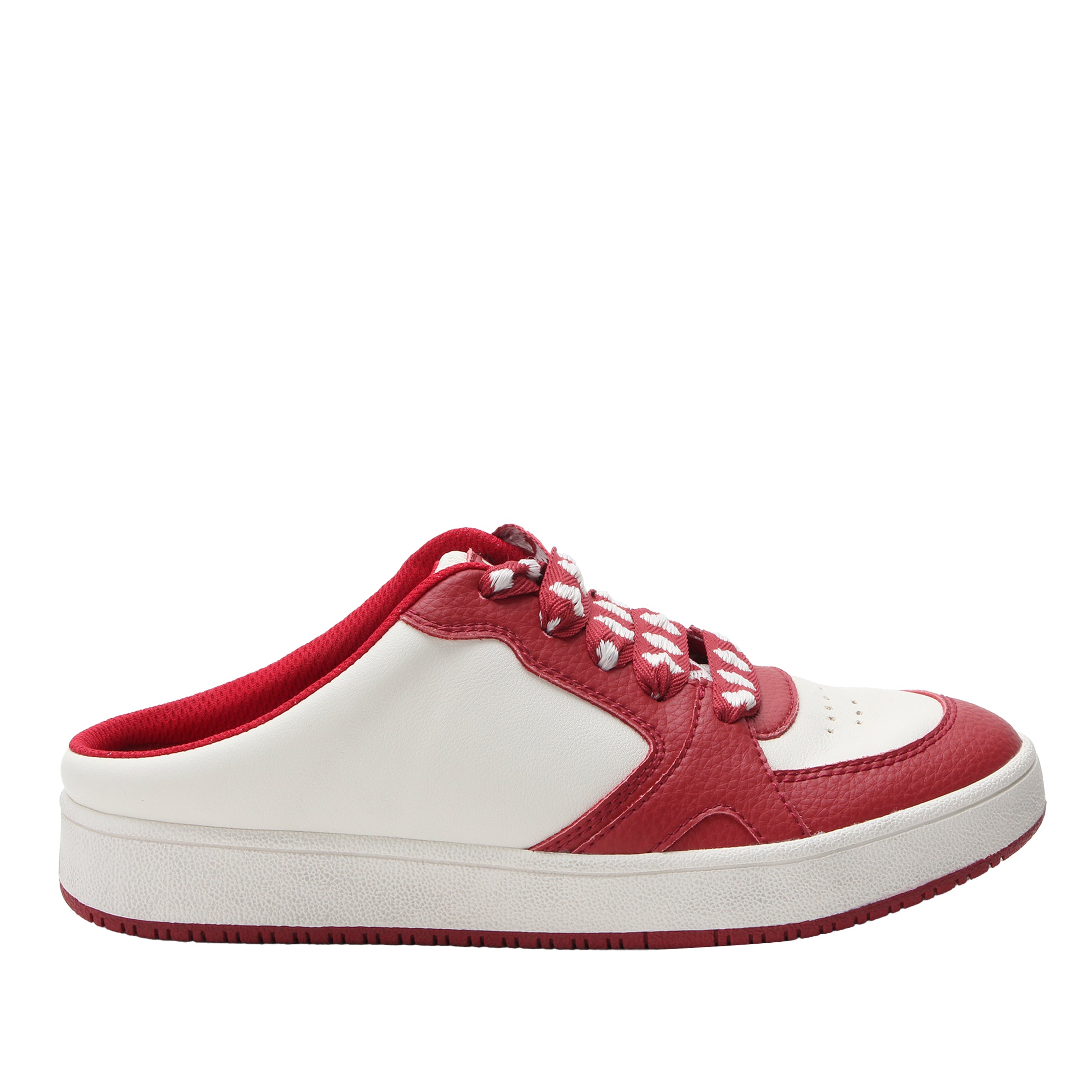 Red and white sneaker on a white background