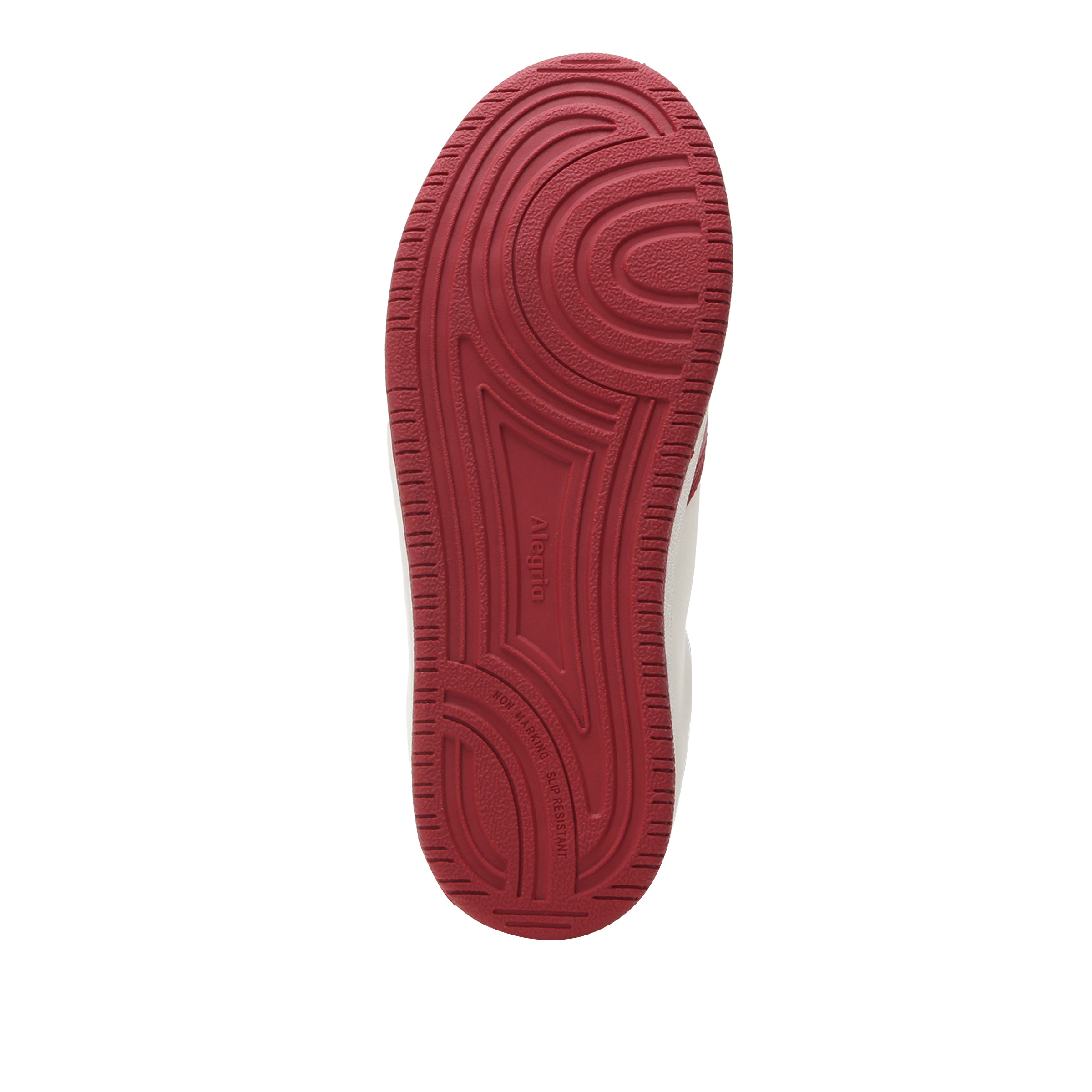 Red sole of a shoe on a white background
