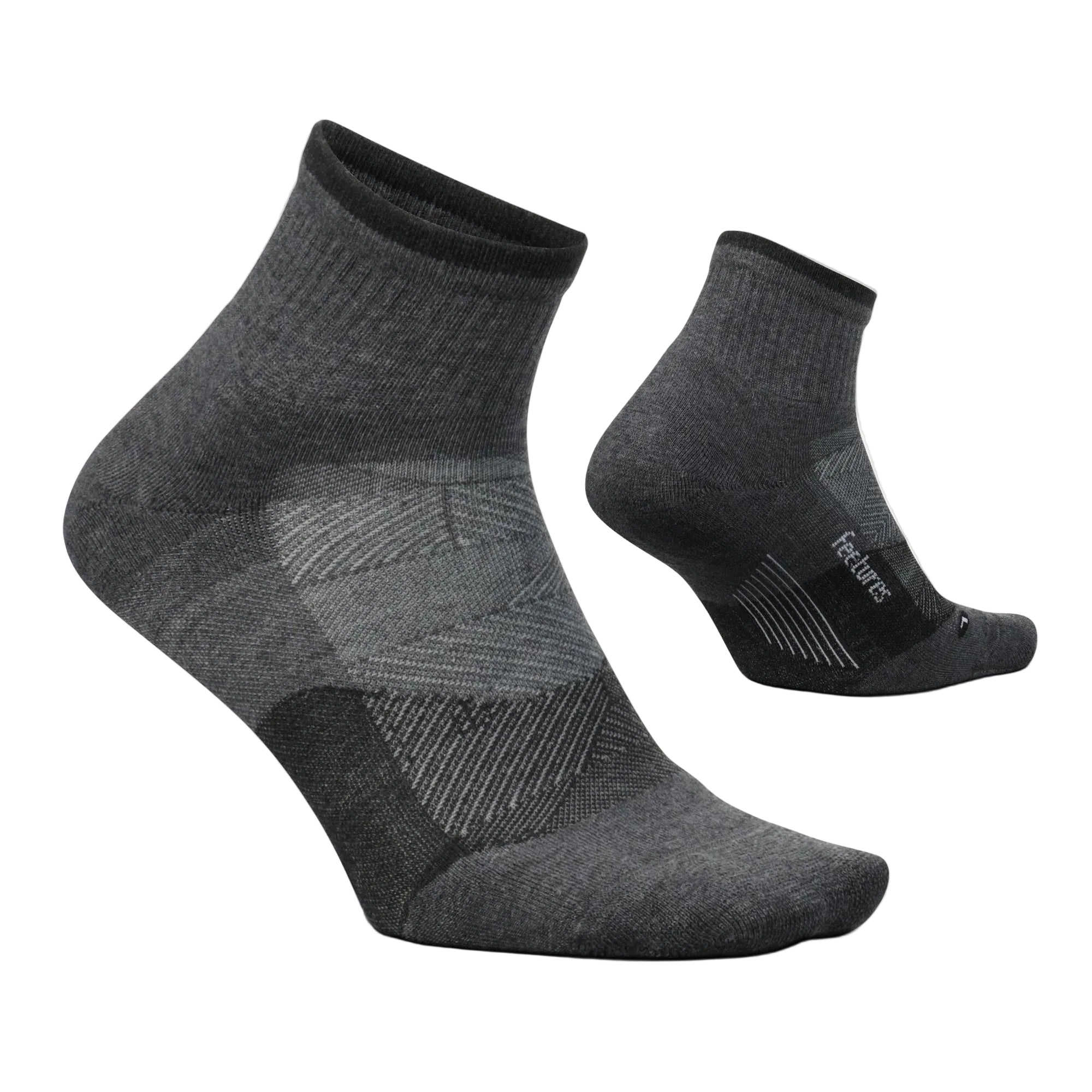 Pair of gray ankle socks on a light gray background