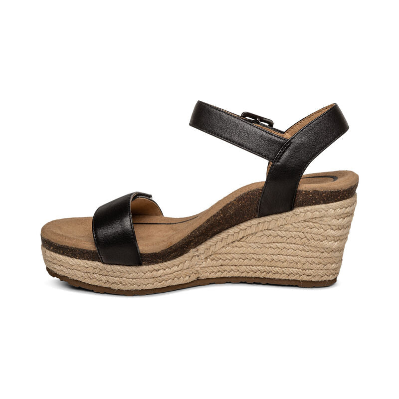 Women's Aetrex Sydney Quarter Strap Espadrille Wedge Color: Black 6