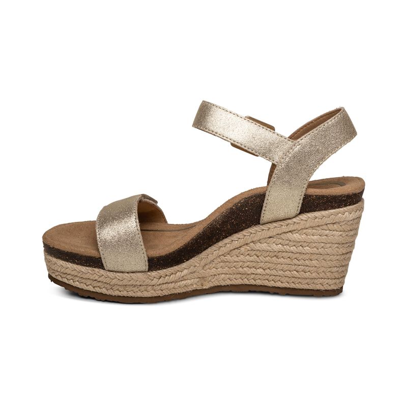 Women's Aetrex Sydney Quarter Strap Espadrille Wedge Color: Champagne 6