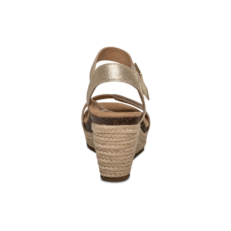 Women's Aetrex Sydney Quarter Strap Espadrille Wedge Color: Champagne 7